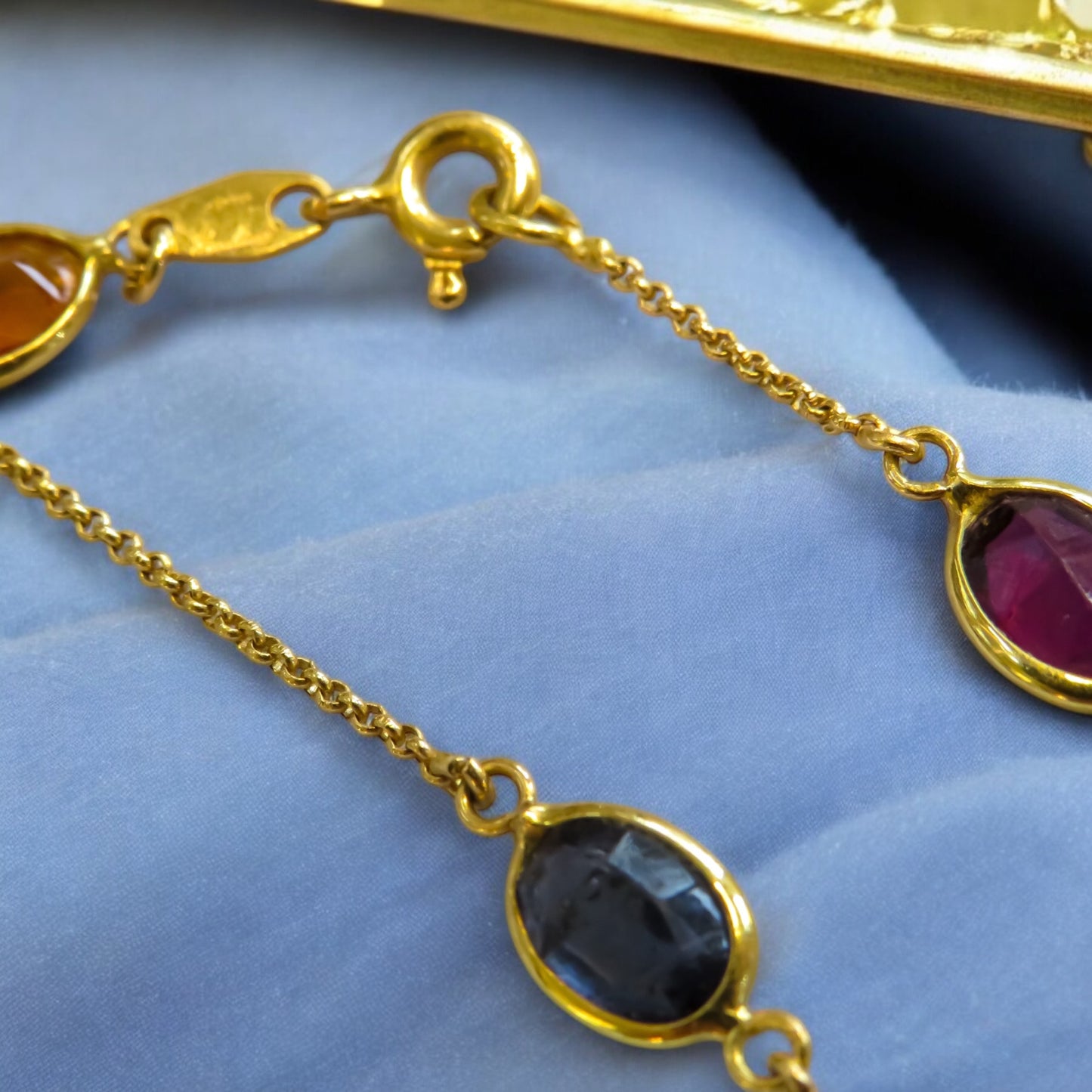 18K Gold and Faceted Glass Station Necklace