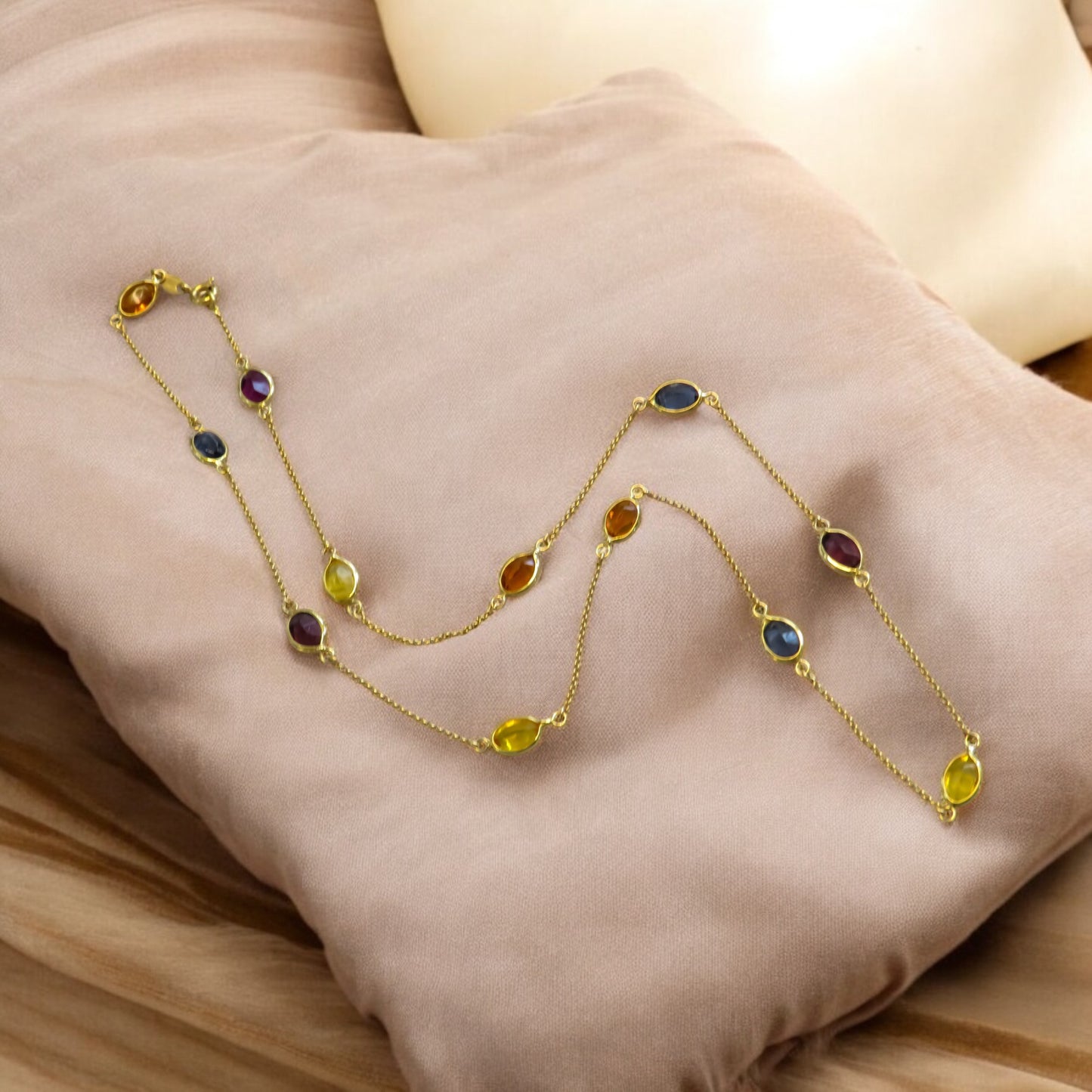 18K Gold and Faceted Glass Station Necklace