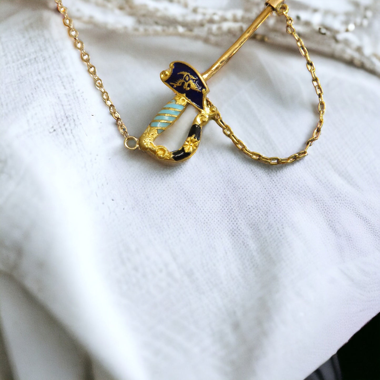 Edwardian Enamel Sword Conversion Necklace