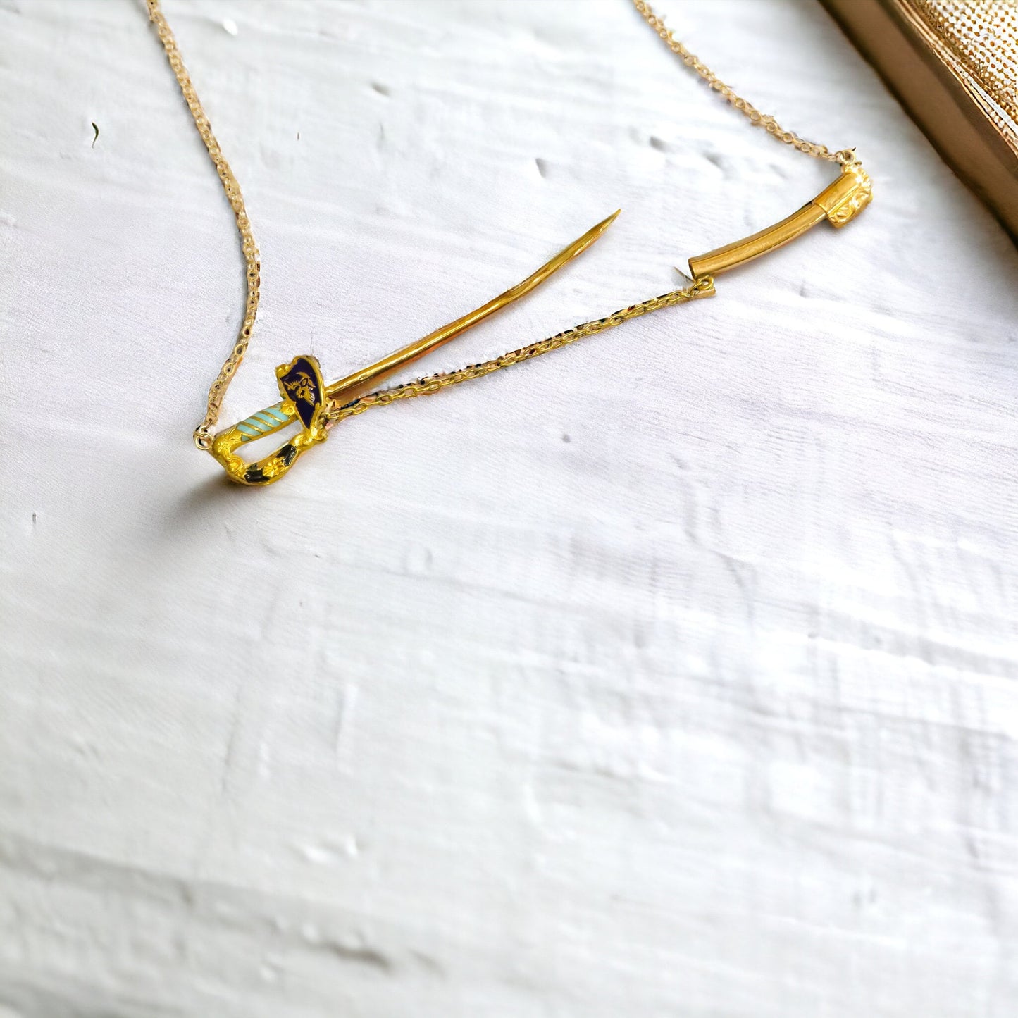 Edwardian Enamel Sword Conversion Necklace