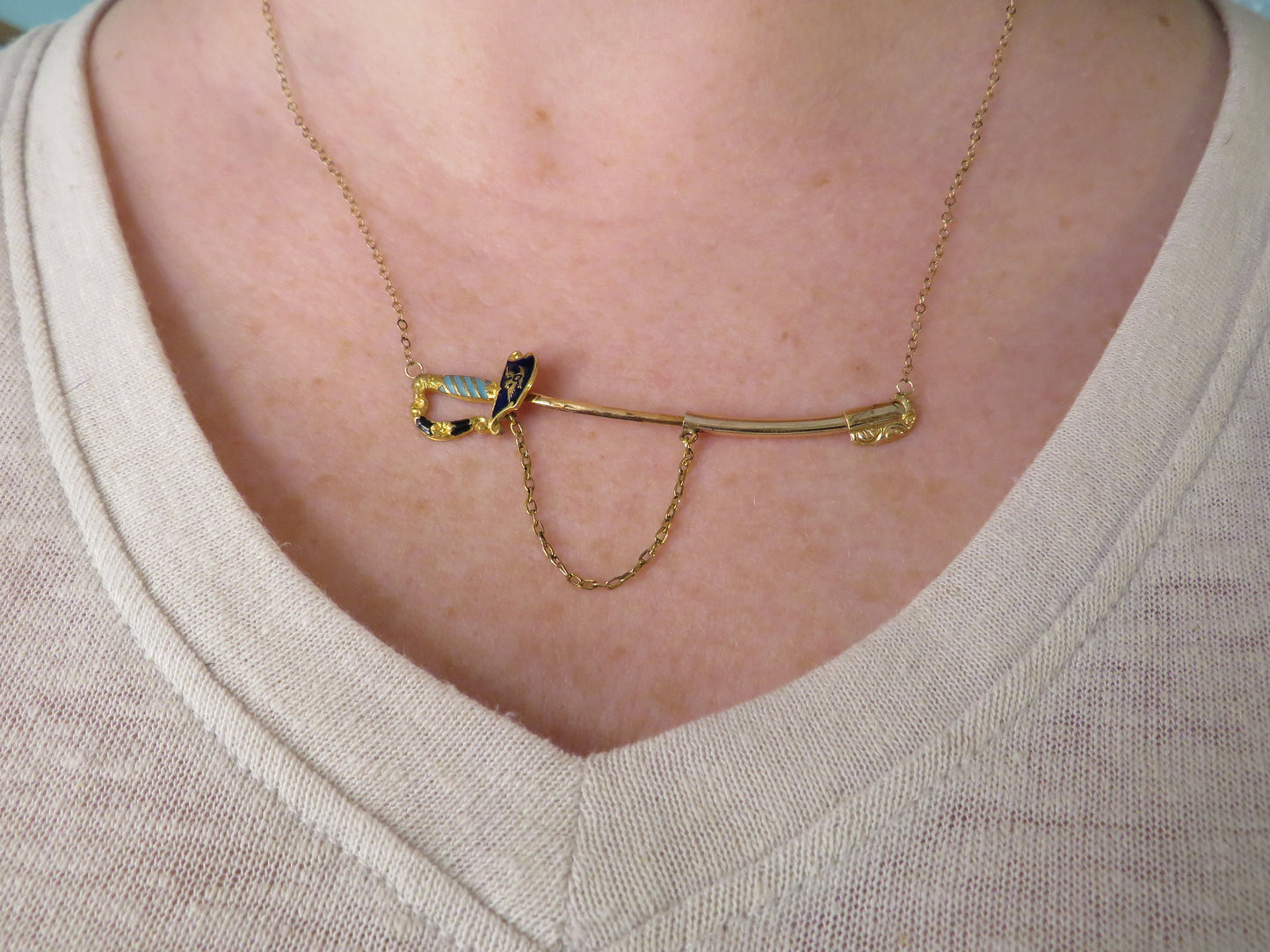 Edwardian Enamel Sword Conversion Necklace
