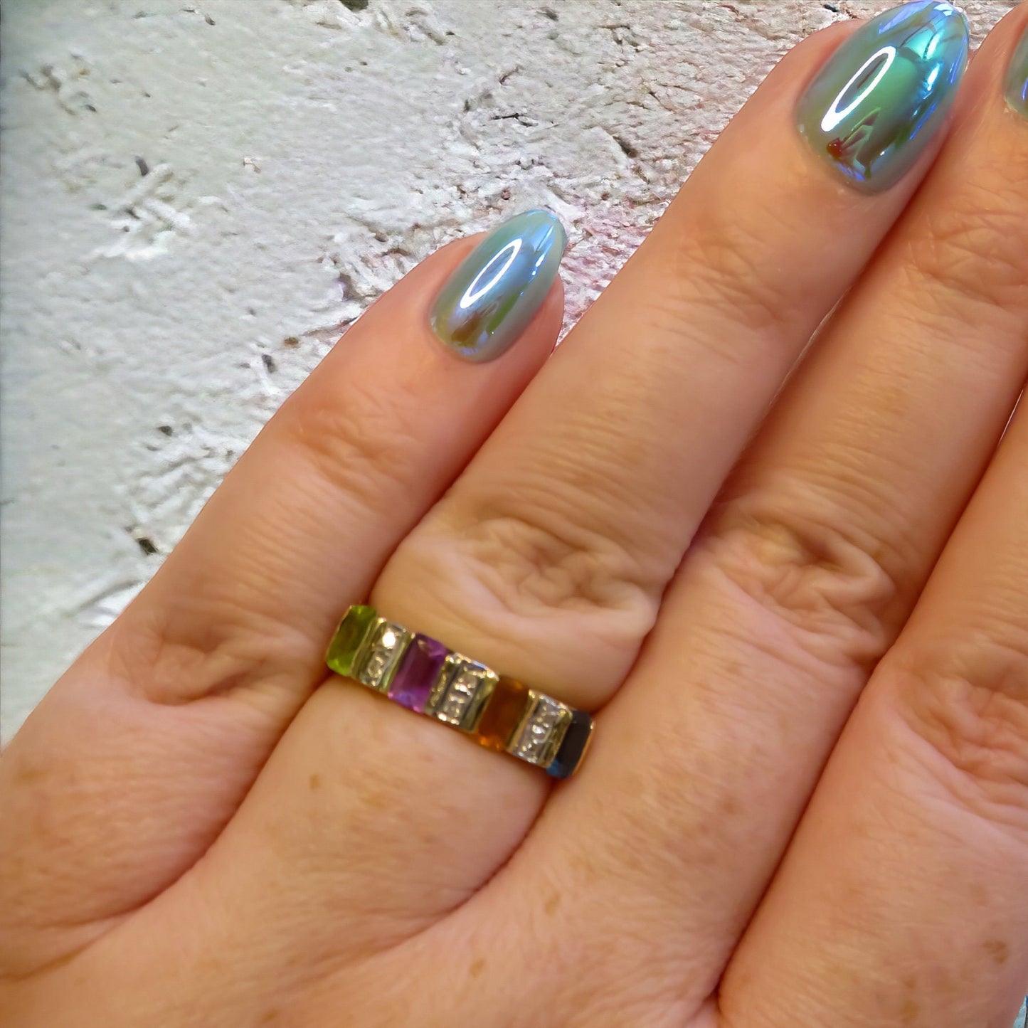 Diamond and Gemstone Harlequin Ring