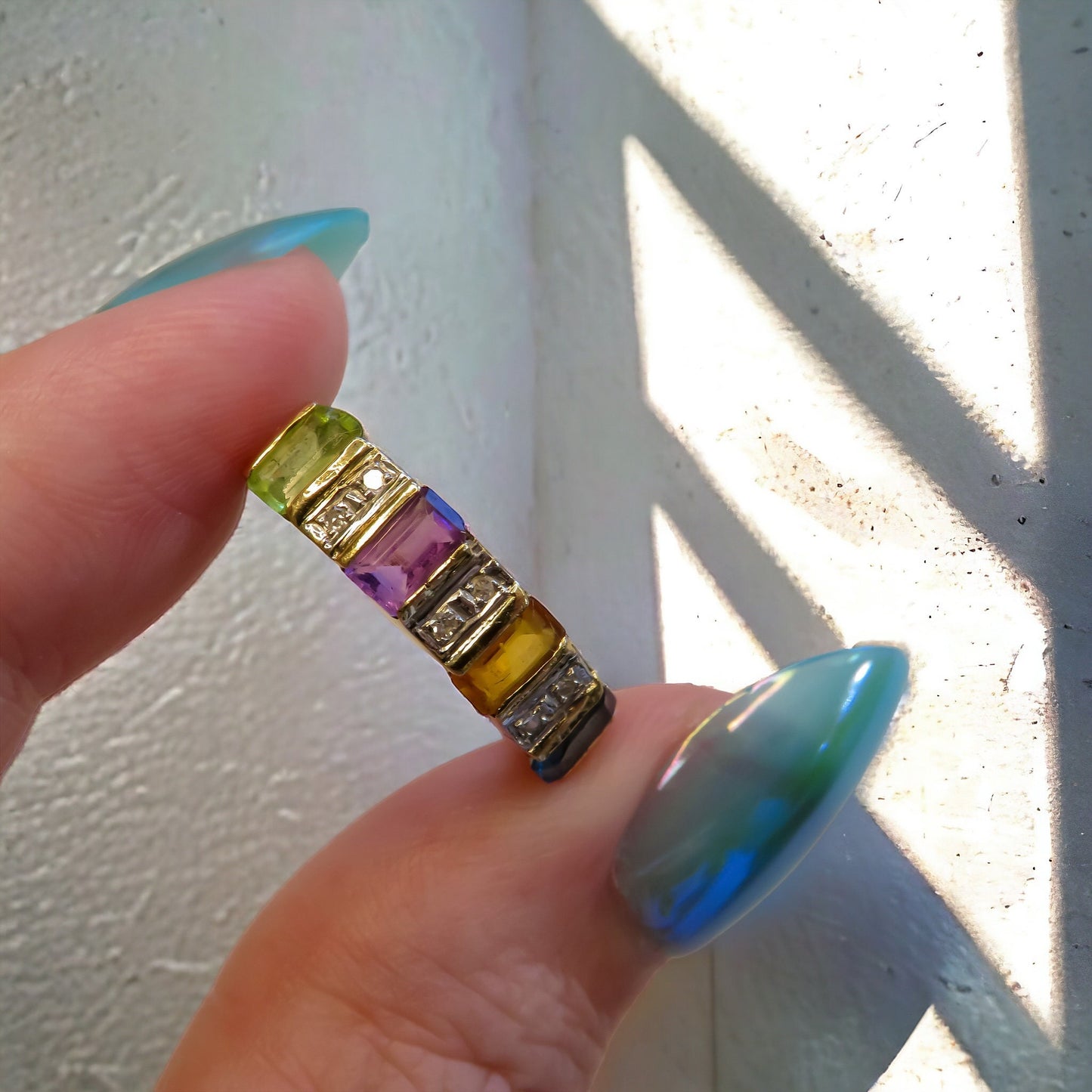 Diamond and Gemstone Harlequin Ring