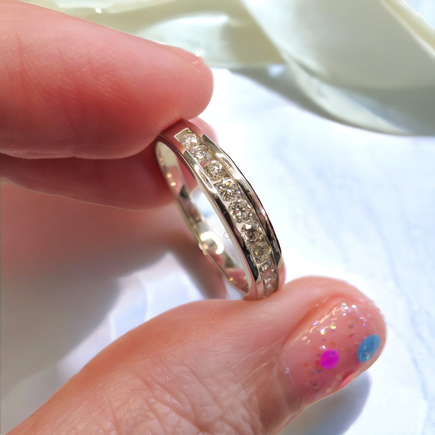 Channel Set Diamond Wedding Band in 14K White Gold