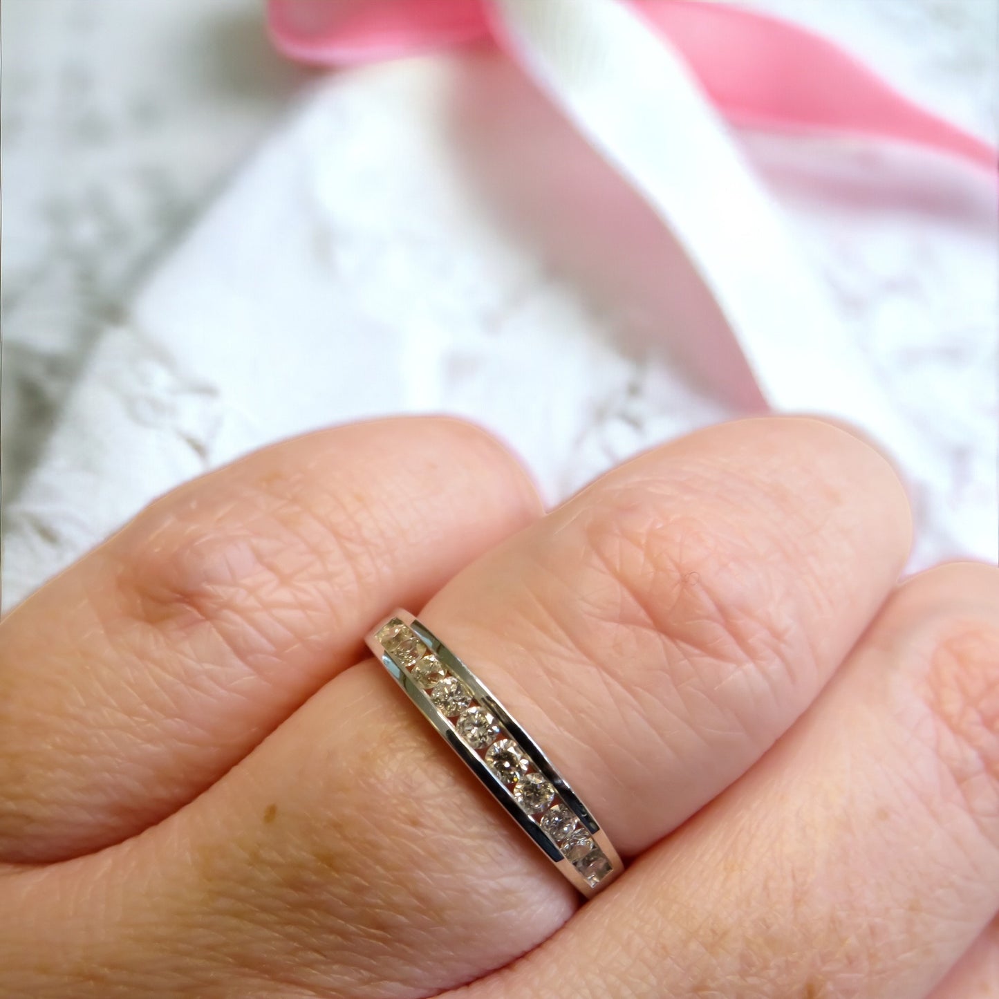 Channel Set Diamond Wedding Band in 14K White Gold