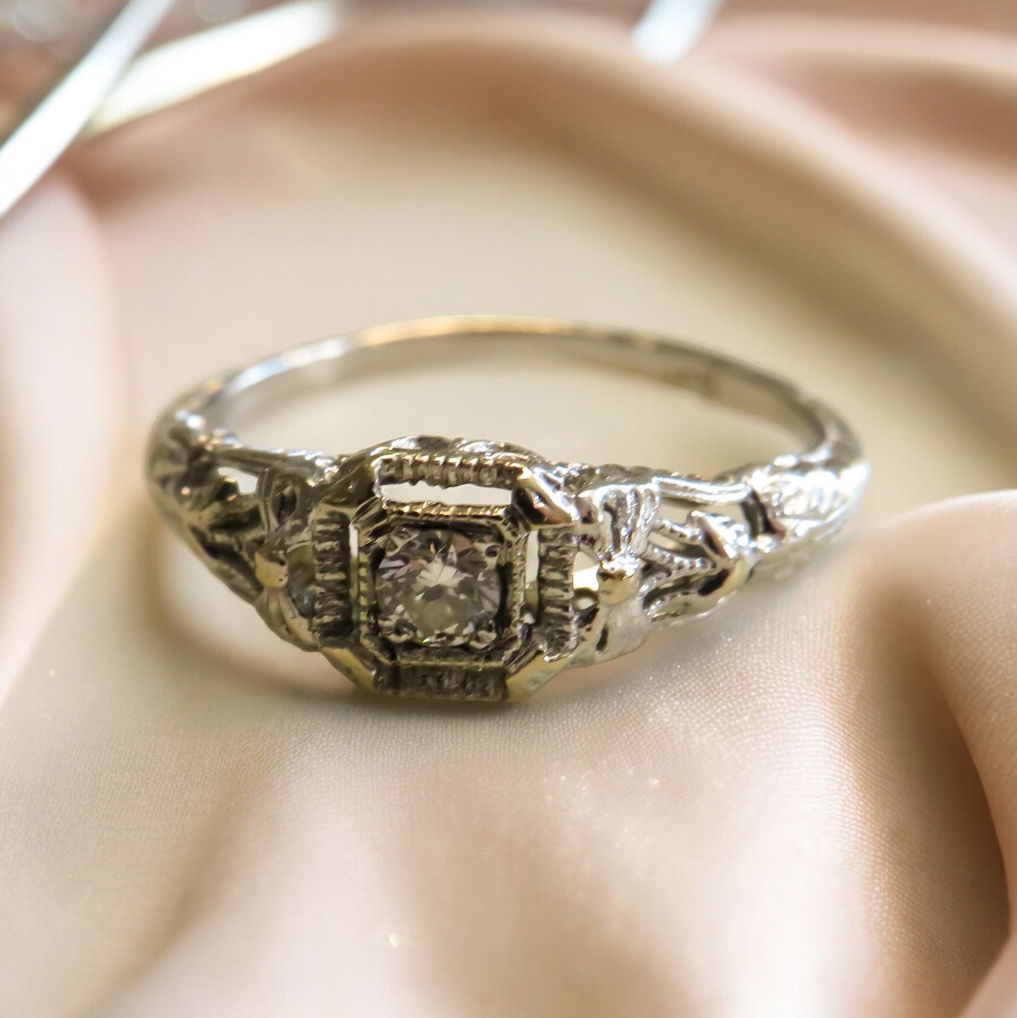 Bow and Butterfly Motif Vintage Engagement Ring