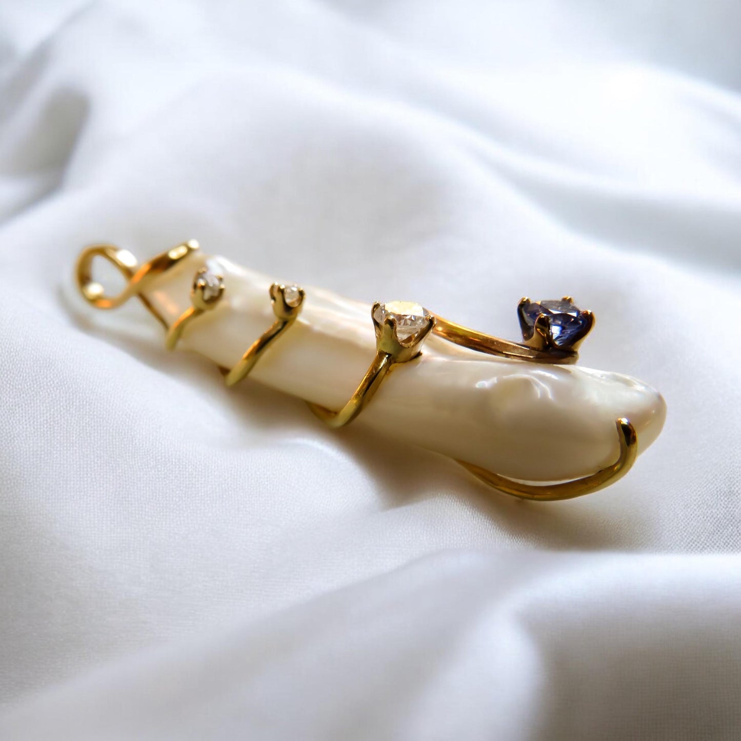 Baroque Pearl, Diamond, and Sapphire Pendant