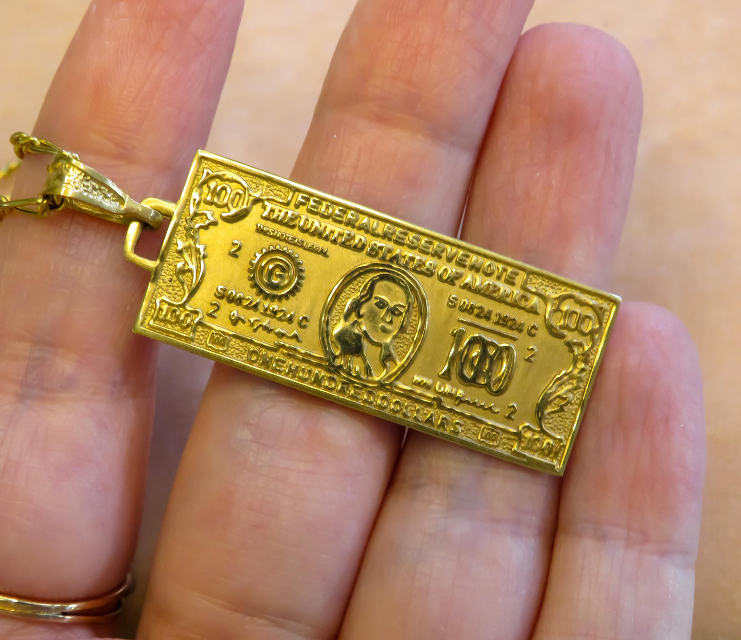 One Hundred Dollar Bill Necklace Charm Pendant