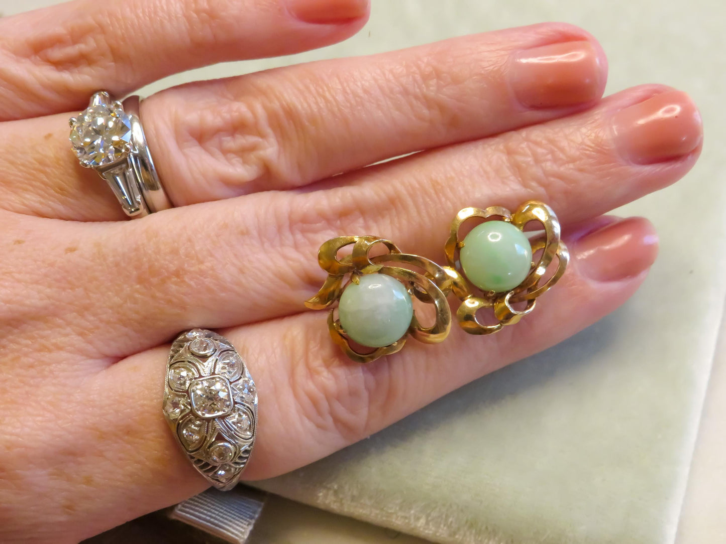 Jade and 18K Gold Freeform Earrings