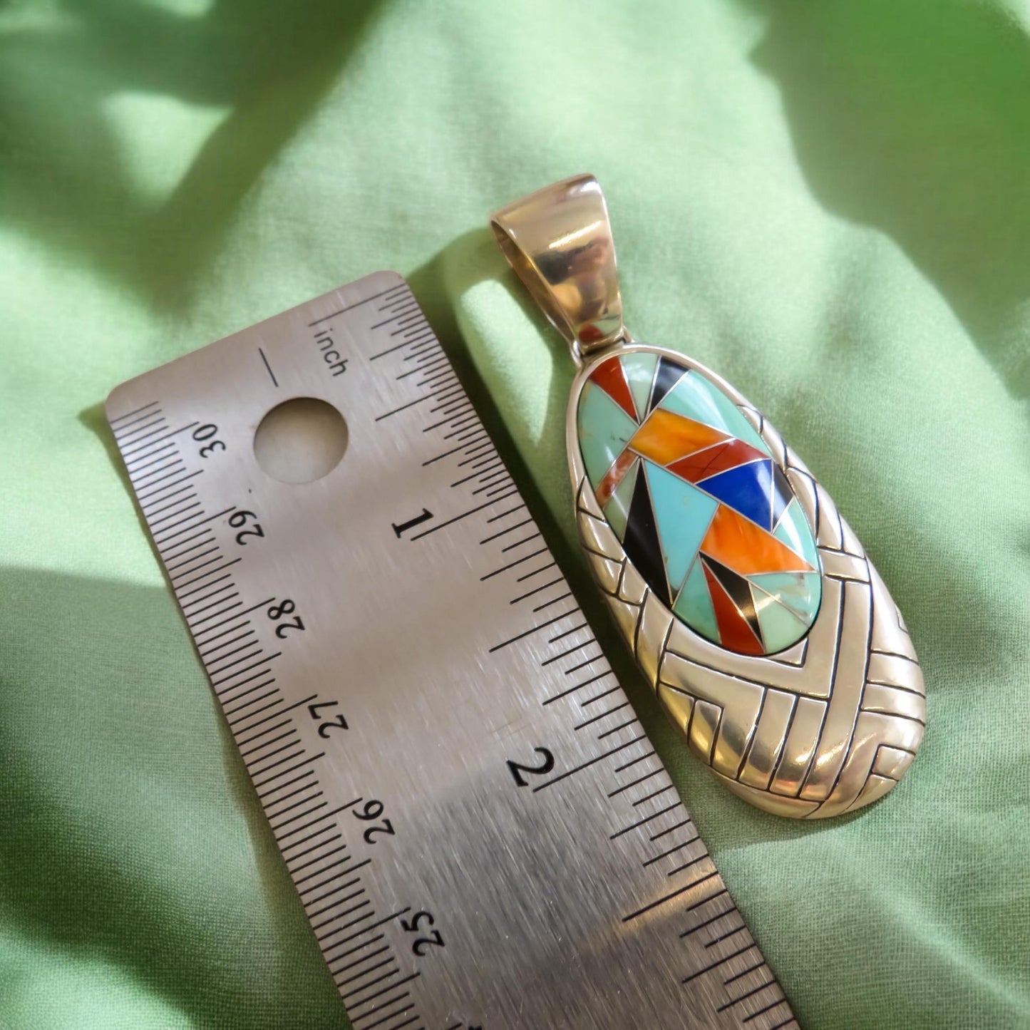 Gemstone Inlay Silver Pendant