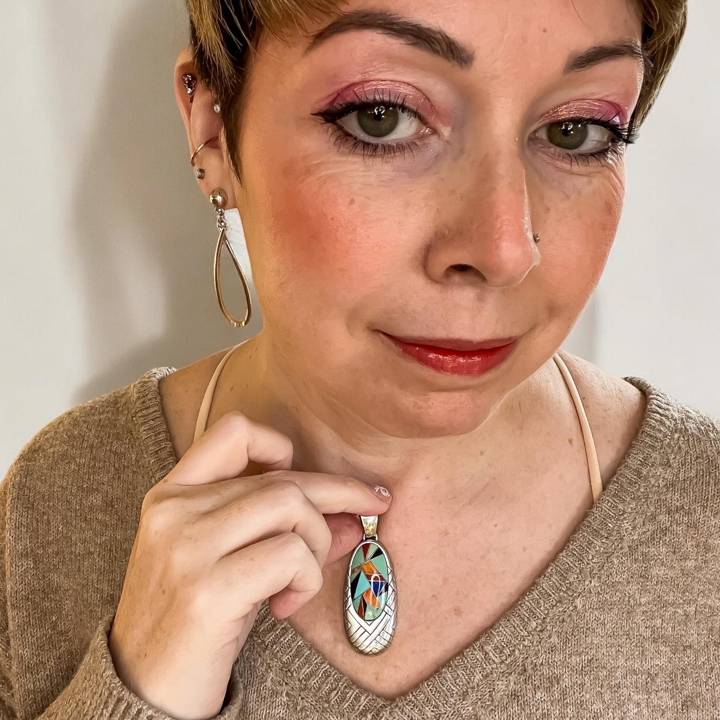 Gemstone Inlay Silver Pendant