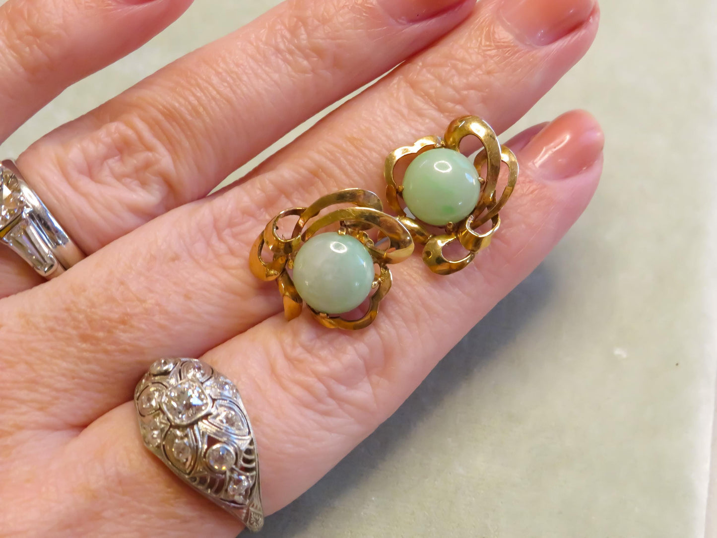 Jade and 18K Gold Freeform Earrings