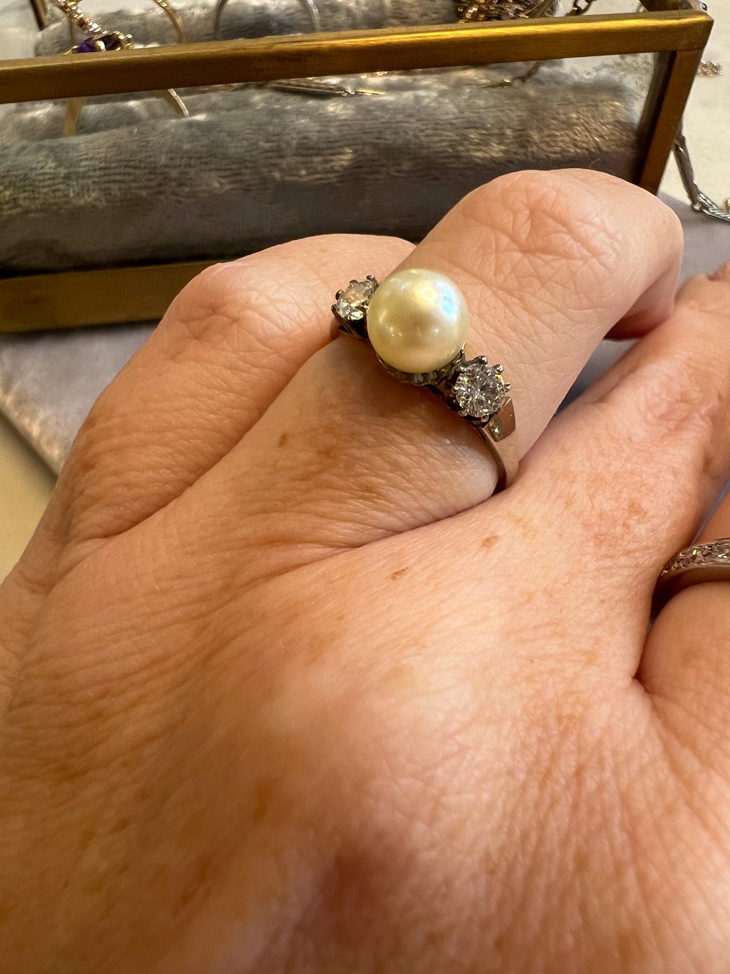 1940s Pearl and Diamond Trilogy Ring