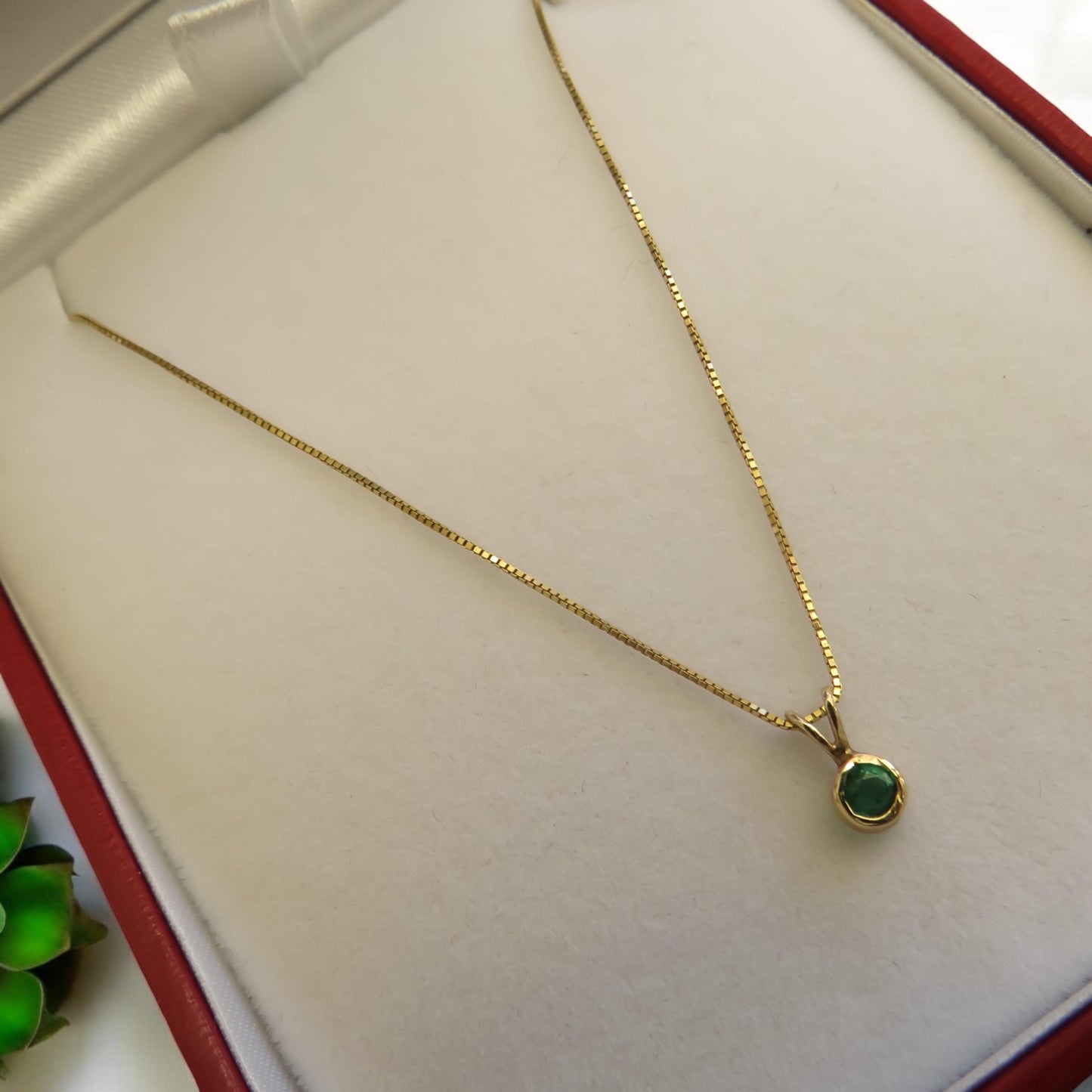Gemstone Bezel Necklace in 14K Gold Ruby or Emerald