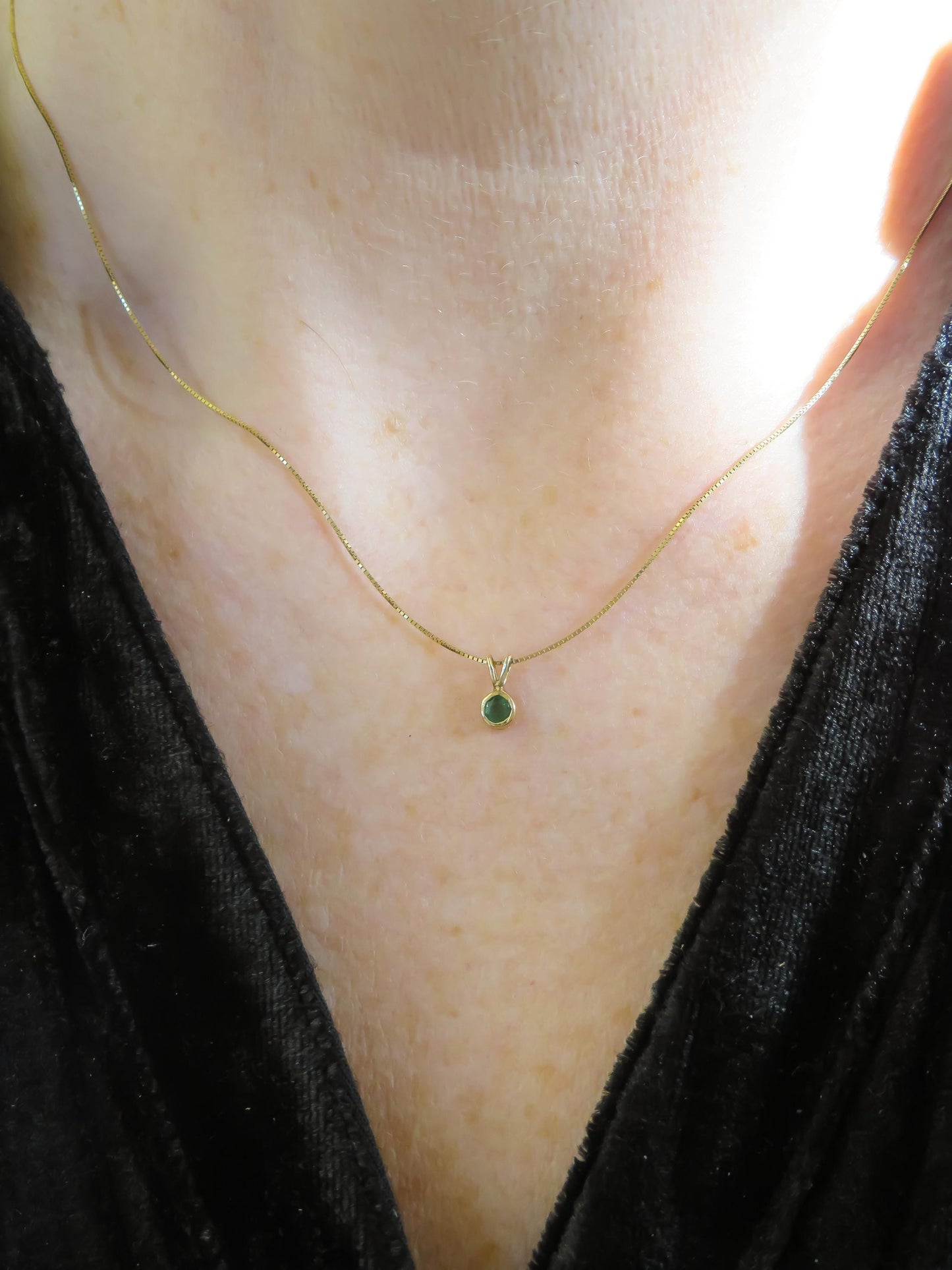 Gemstone Bezel Necklace in 14K Gold Ruby or Emerald