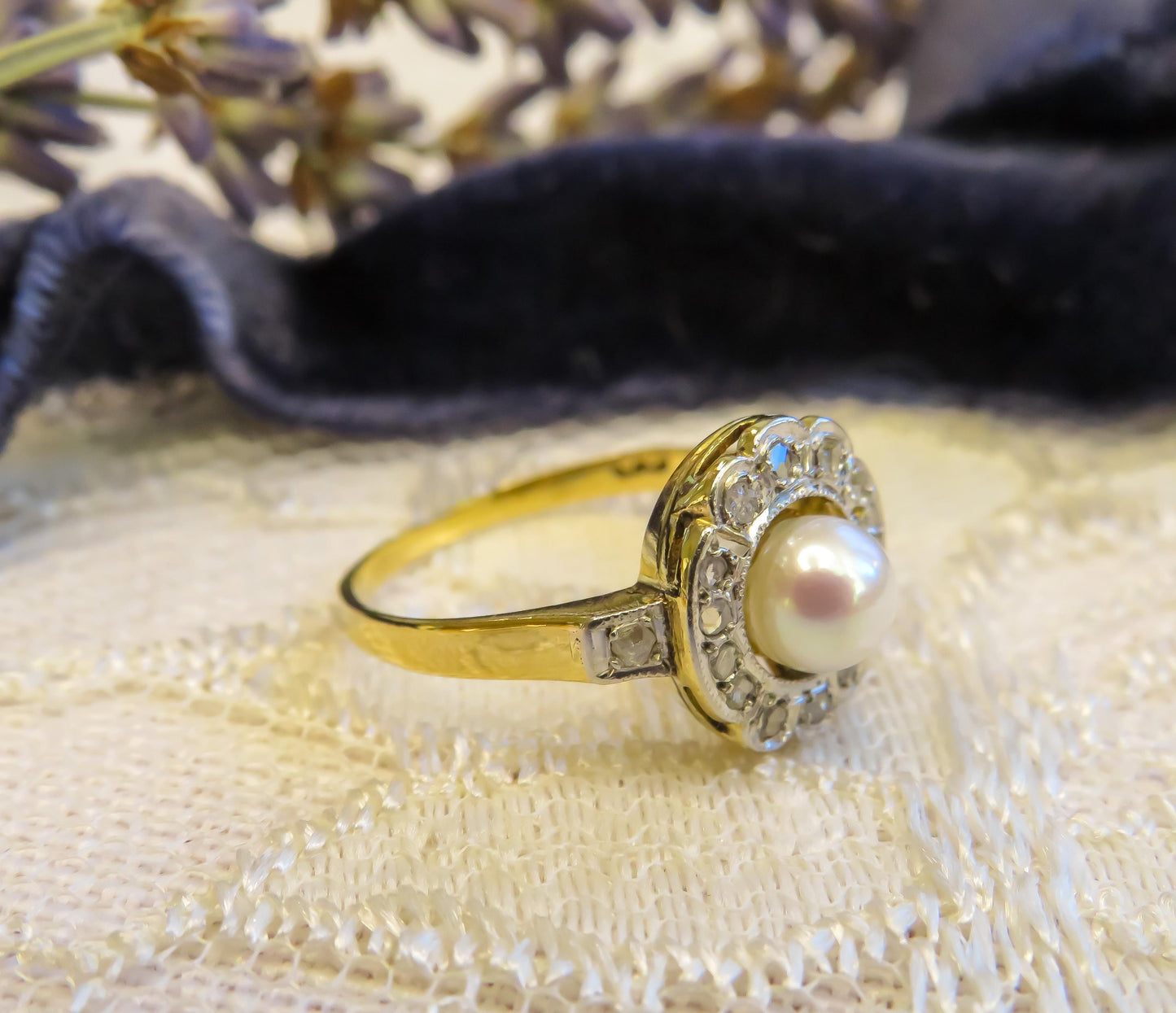 Pearl and Rose Cut Diamond Halo Ring Edwardian Era
