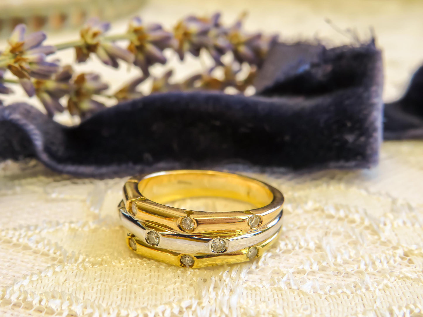 18K Tri-Tone Gold and Diamond Scatter Band