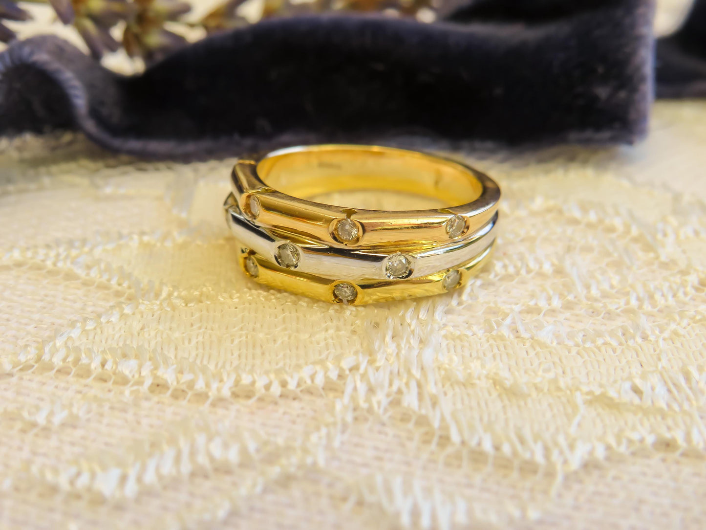 18K Tri-Tone Gold and Diamond Scatter Band