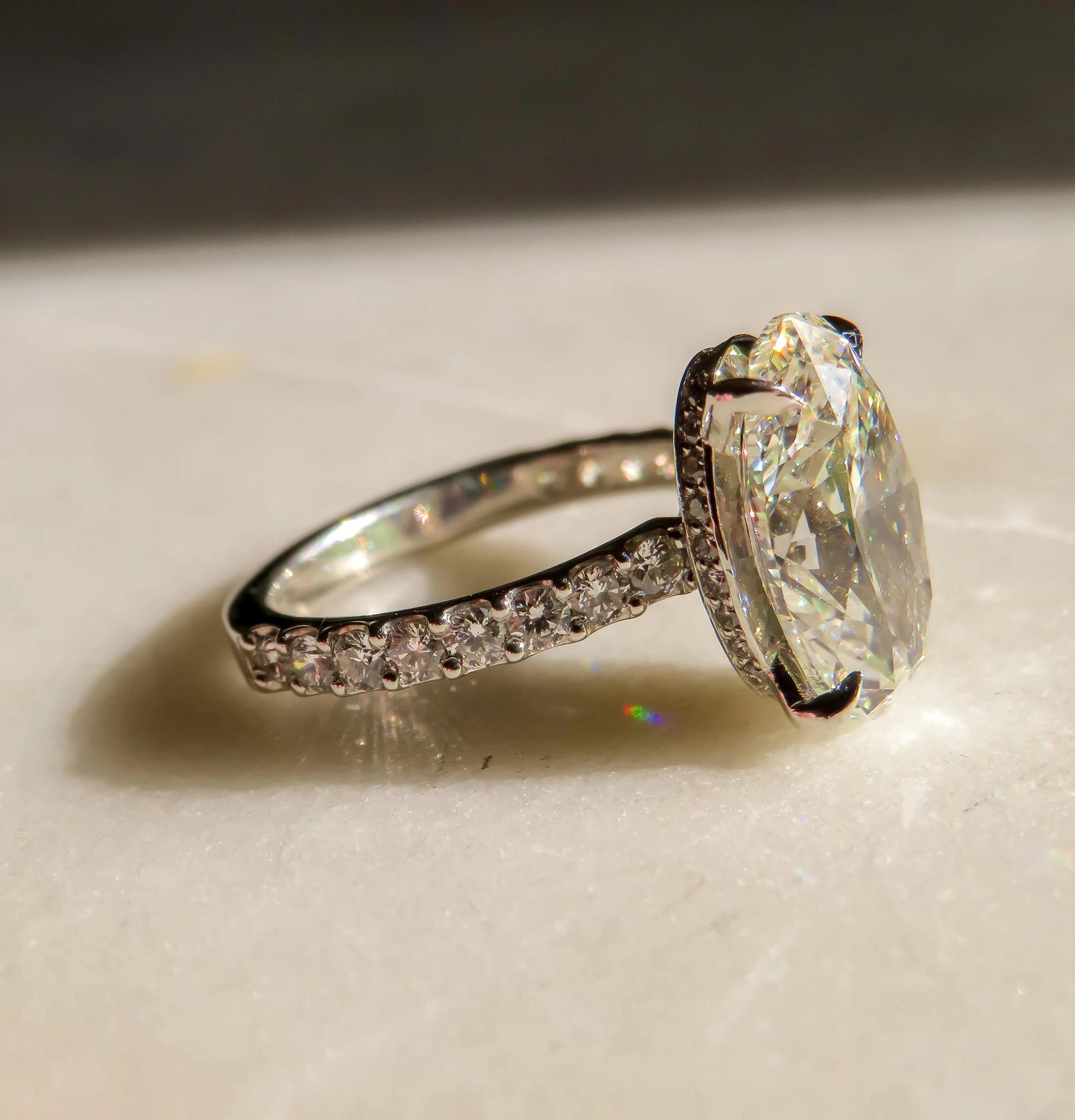 4.01 Carat GIA Certified Oval Diamond Ring in Platinum with Hidden Diamond Halo