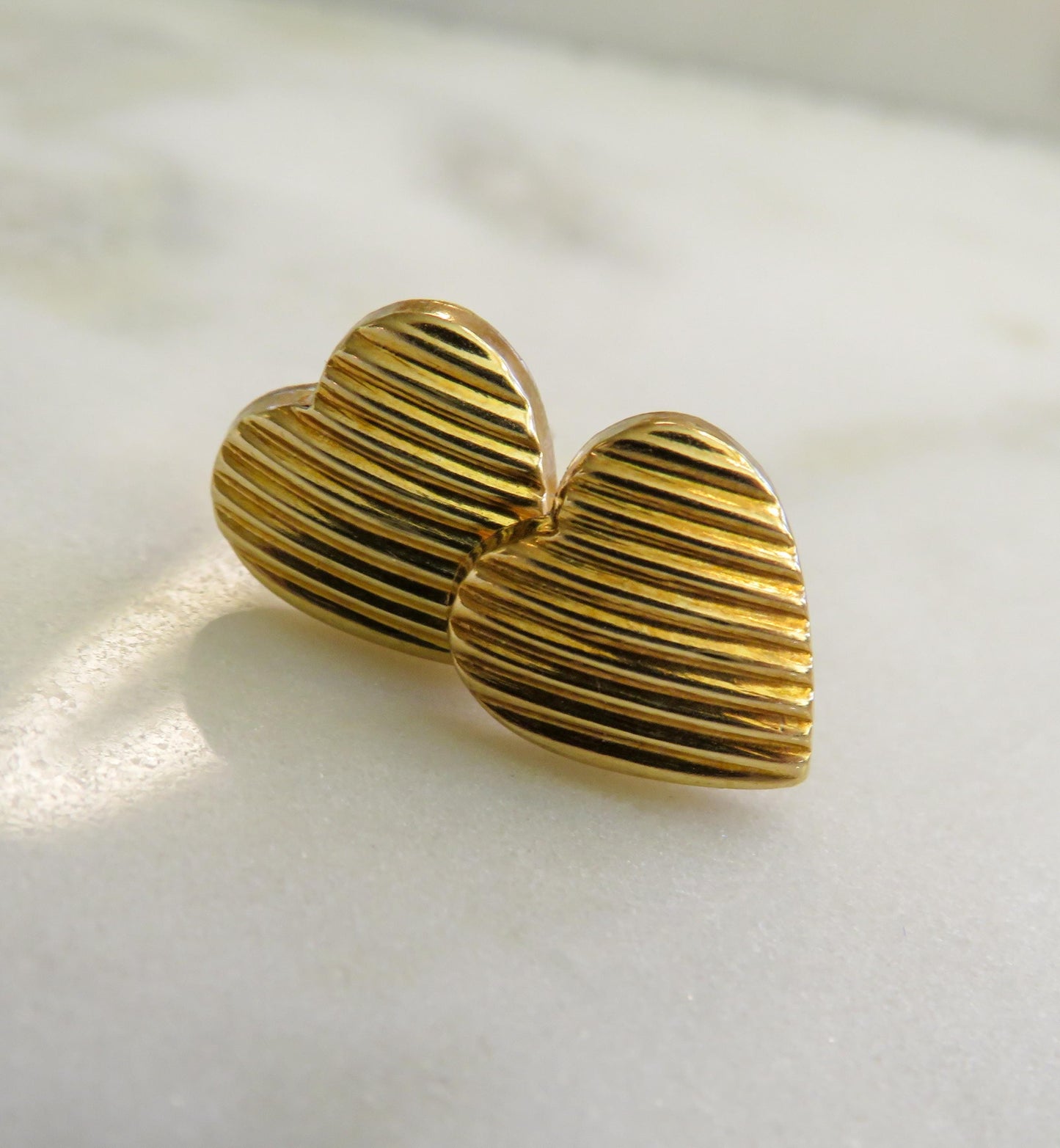 Fluted Gold Heart Stud Earrings in 14K