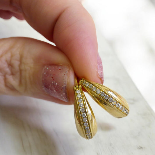 Domed Saddle Hoops with Channel Set Diamonds in 14K