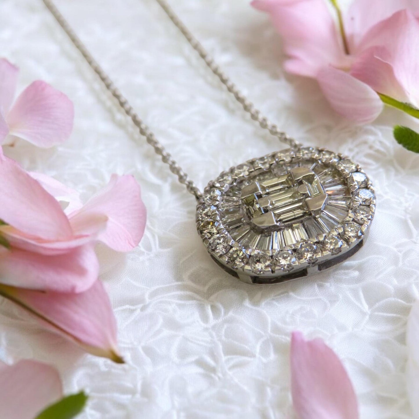 Diamond Cluster Necklace in 14K White Gold