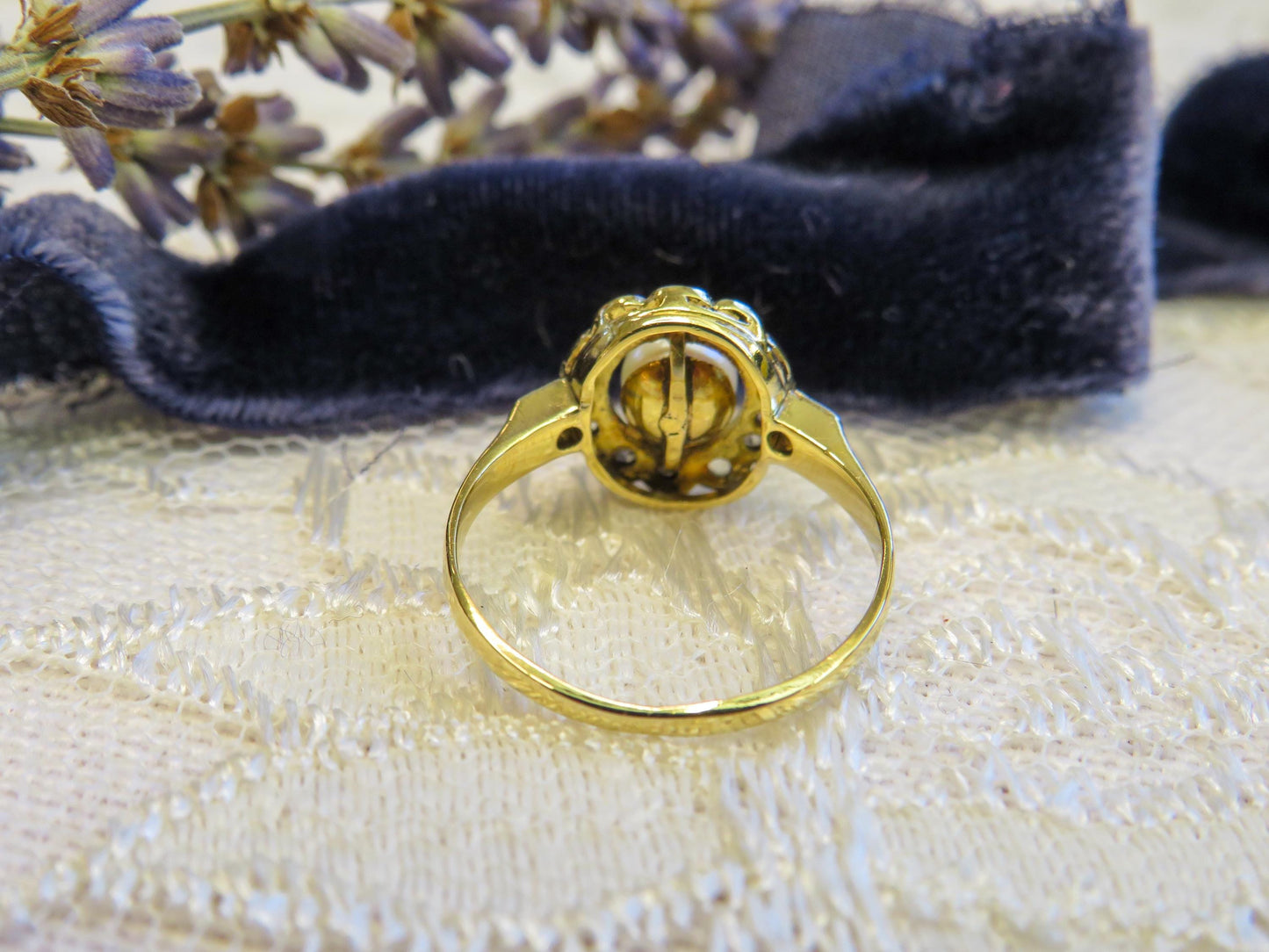 Pearl and Rose Cut Diamond Halo Ring Edwardian Era