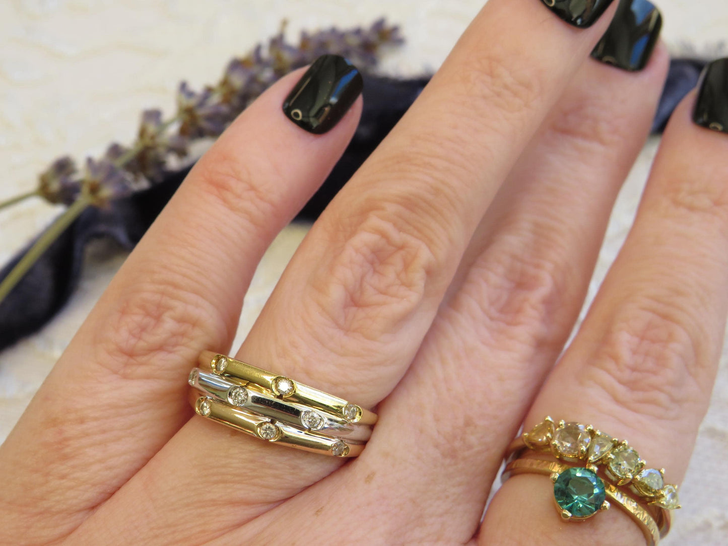 18K Tri-Tone Gold and Diamond Scatter Band