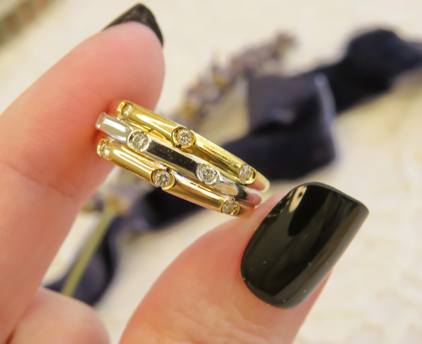 18K Tri-Tone Gold and Diamond Scatter Band