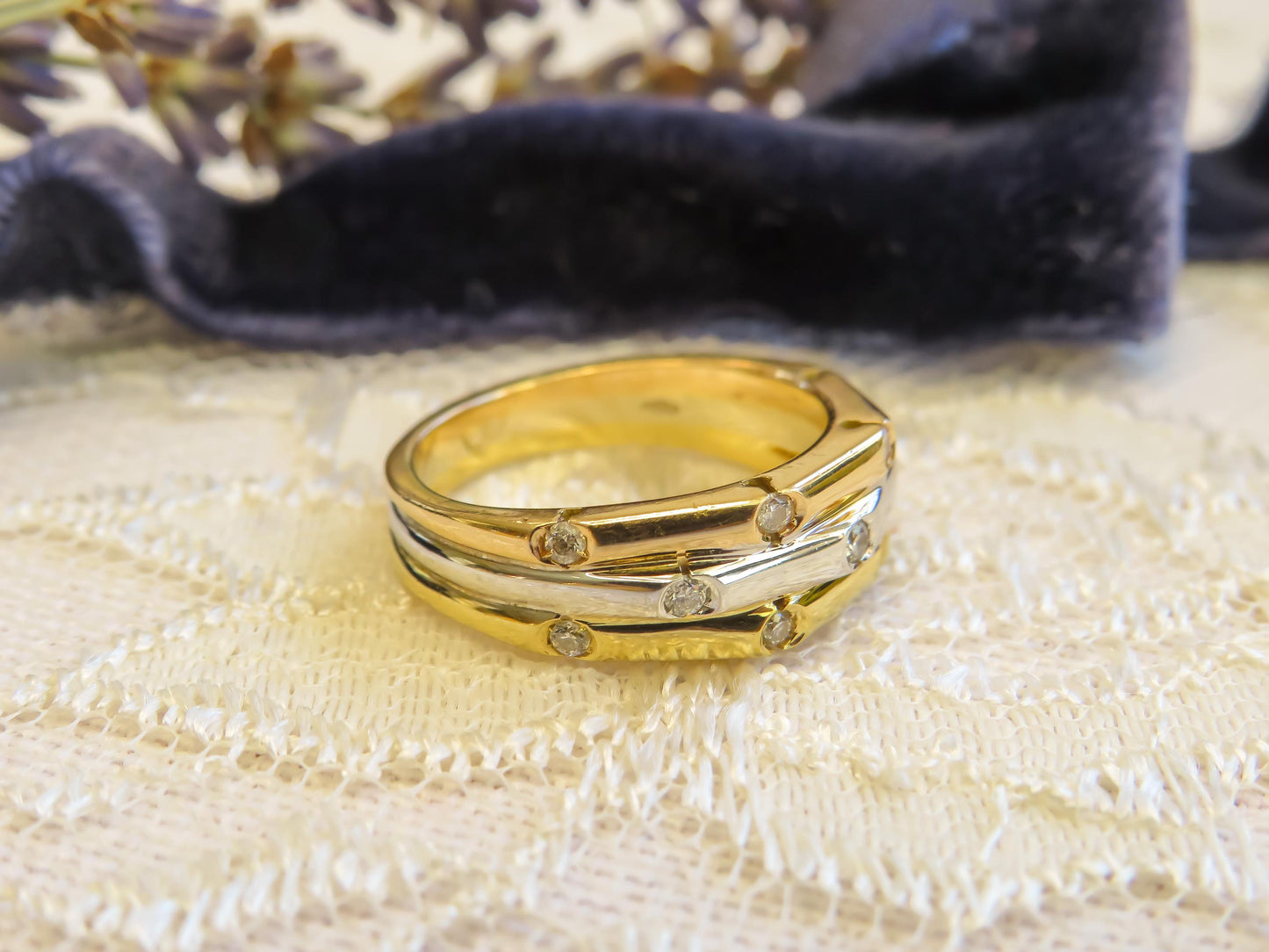 18K Tri-Tone Gold and Diamond Scatter Band