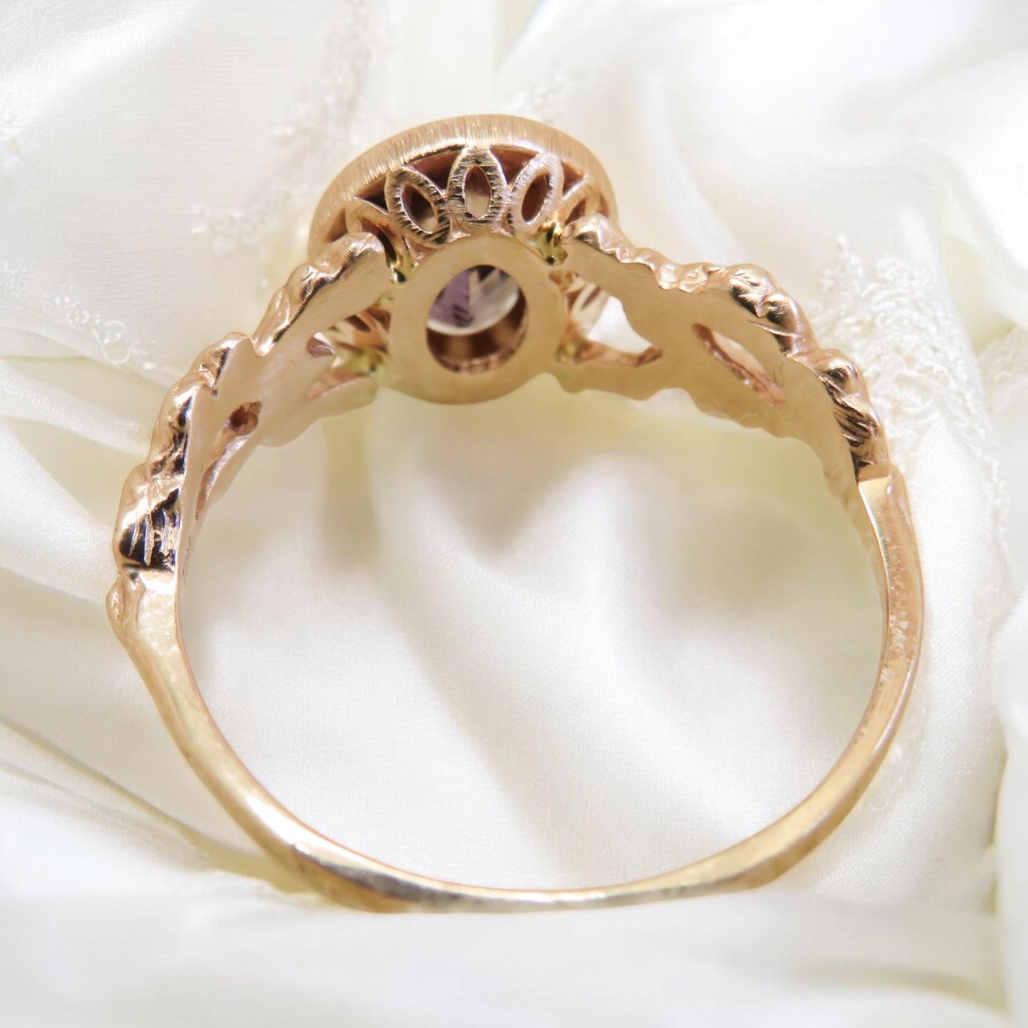 Ethereal Estate Color Change Sapphire Ring | 1.21ct | Champagne Diamond Halo | 14K Rose Gold | North Way Studio | Size 8.25