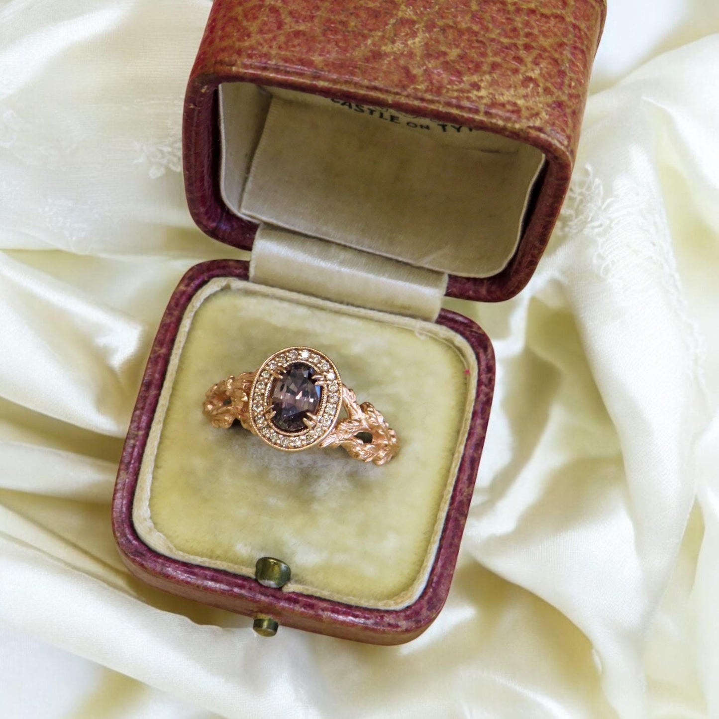 Ethereal Estate Color Change Sapphire Ring | 1.21ct | Champagne Diamond Halo | 14K Rose Gold | North Way Studio | Size 8.25