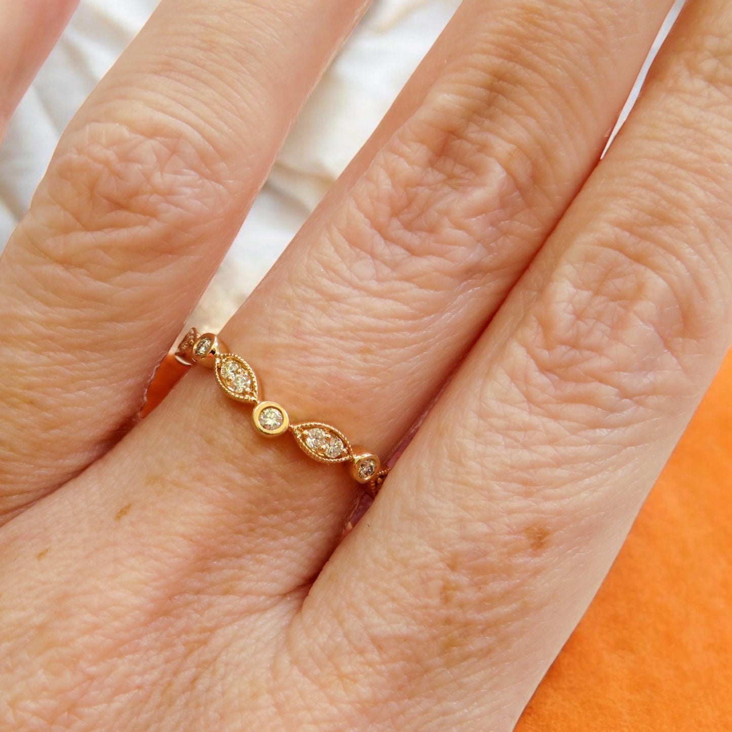 Estate 14K Rose Gold Chevron Diamond Band  Size 7