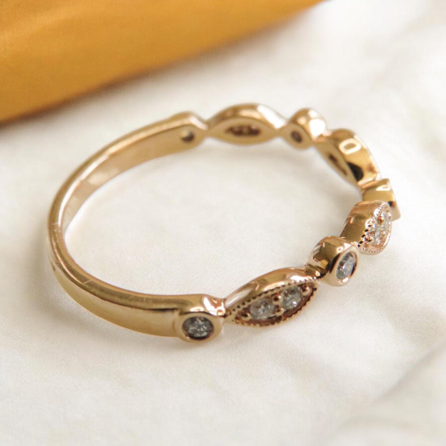 Estate 14K Rose Gold Chevron Diamond Band  Size 7