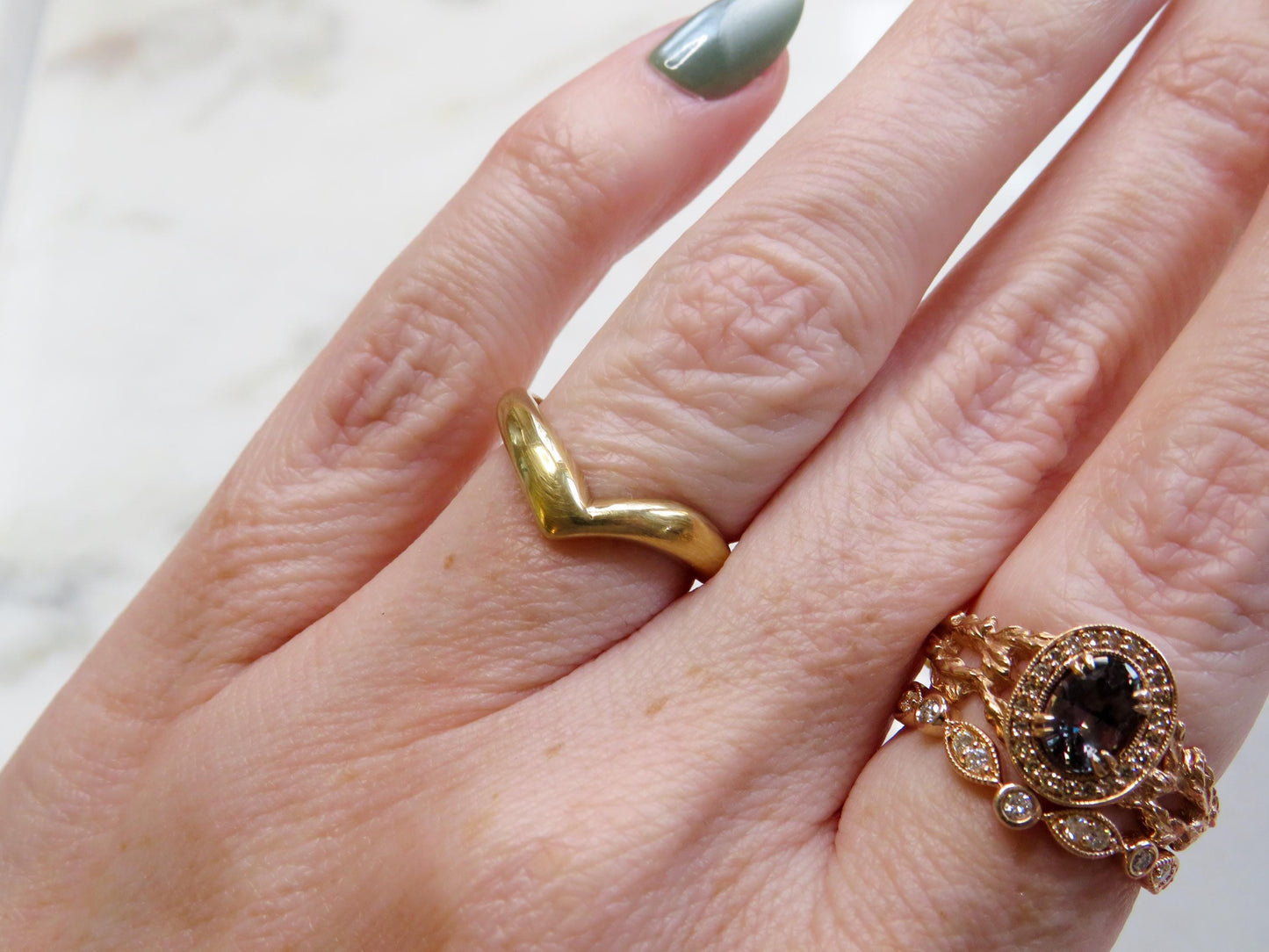 Vintage 18K Gold Contour Wishbone Ring | Size 5.75 | 2.88g