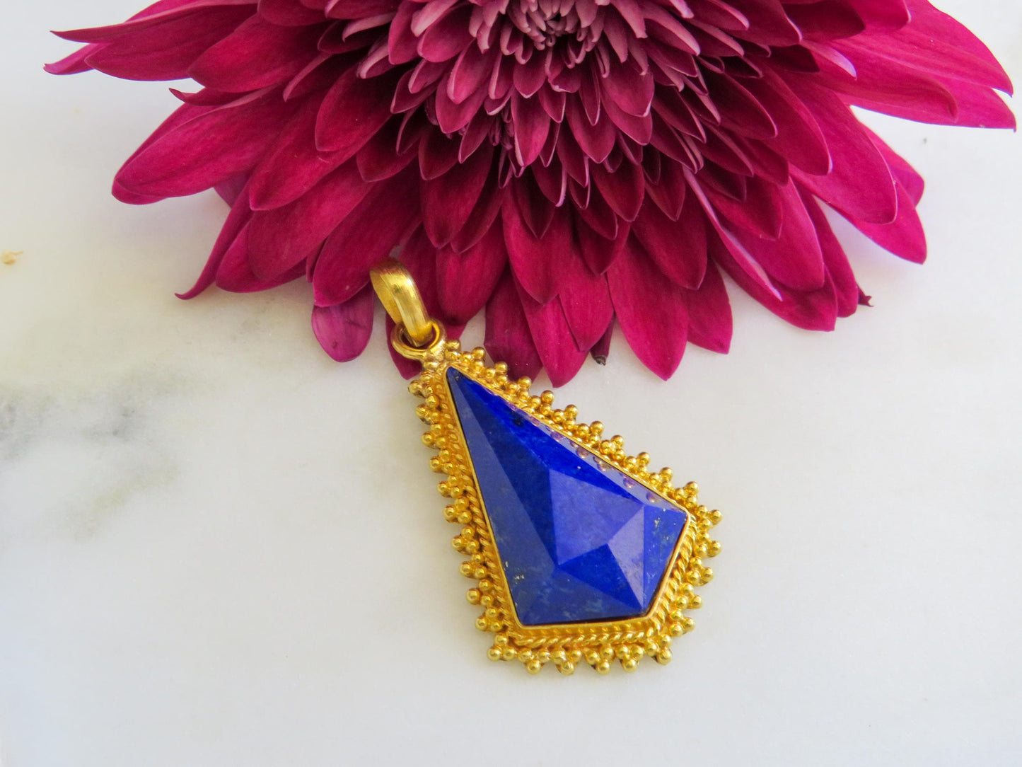 Etruscan Revival Lapis Pendant in 18K Gold