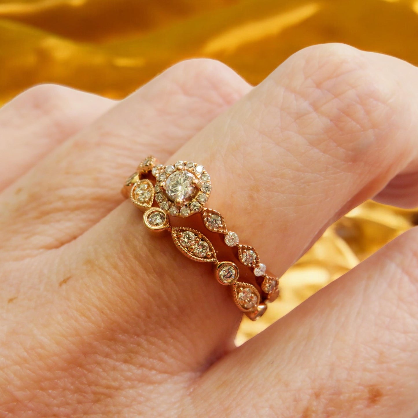 14K Rose Gold Diamond Ring | Size 7 | Vintage-Inspired Halo Engagement Ring