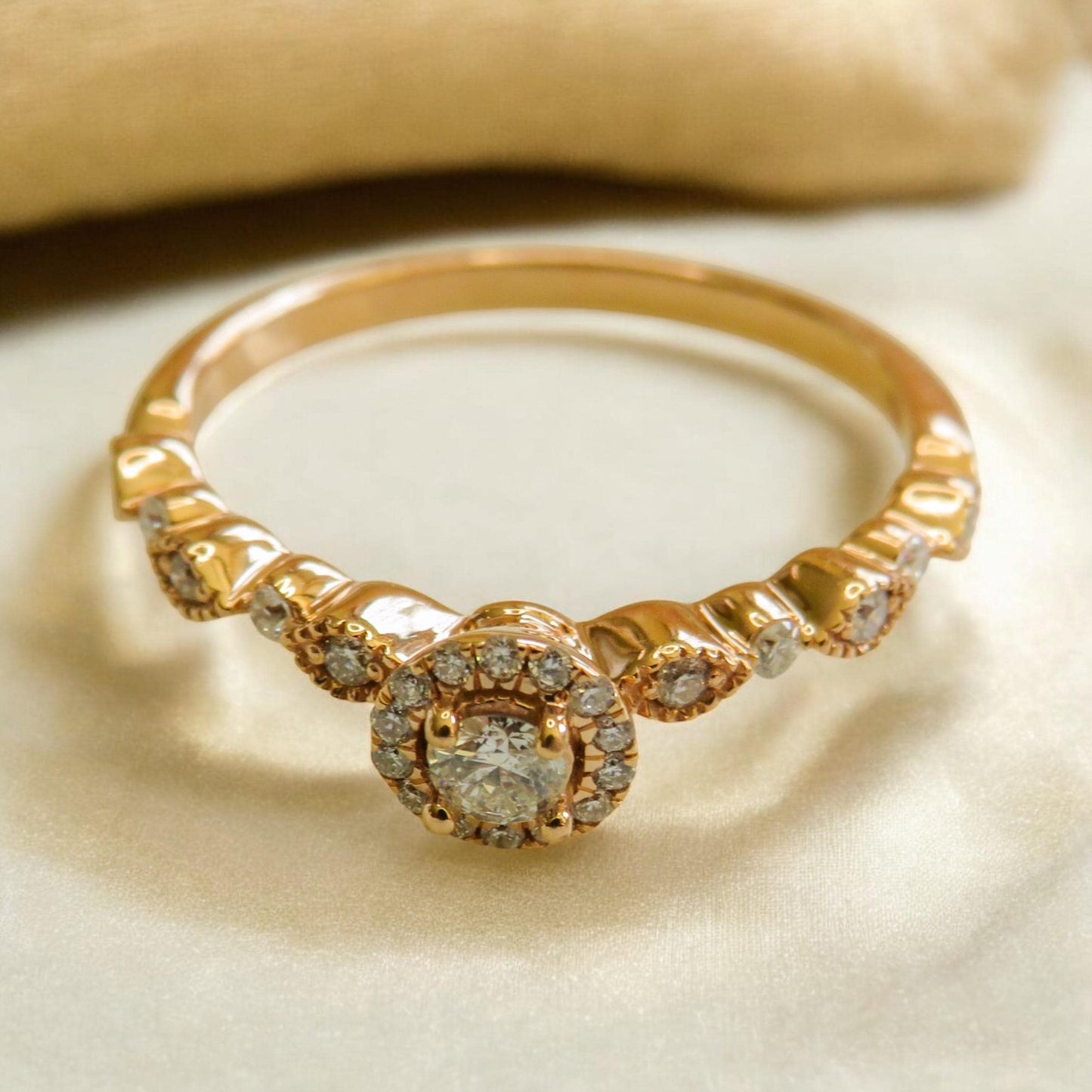14K Rose Gold Diamond Ring | Size 7 | Vintage-Inspired Halo Engagement Ring