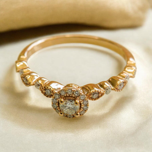 14K Rose Gold Diamond Ring | Size 7 | Vintage-Inspired Halo Engagement Ring
