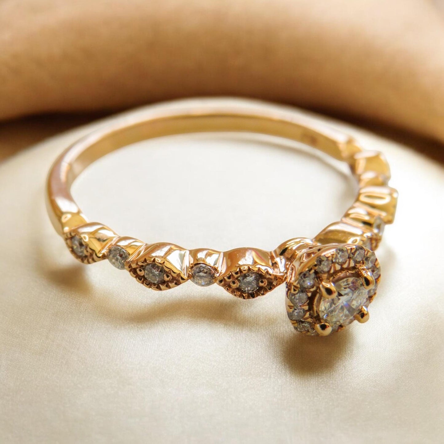 14K Rose Gold Diamond Ring | Size 7 | Vintage-Inspired Halo Engagement Ring