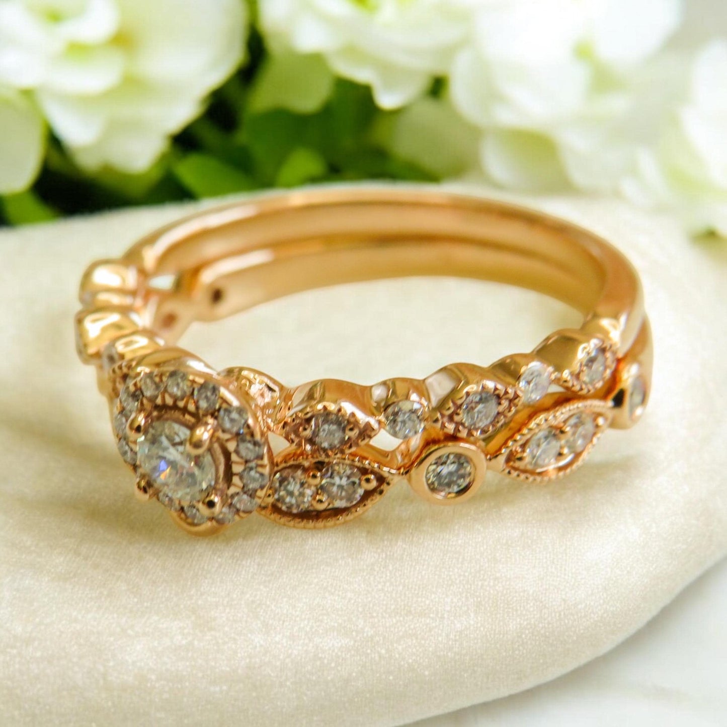 14K Rose Gold Diamond Ring | Size 7 | Vintage-Inspired Halo Engagement Ring