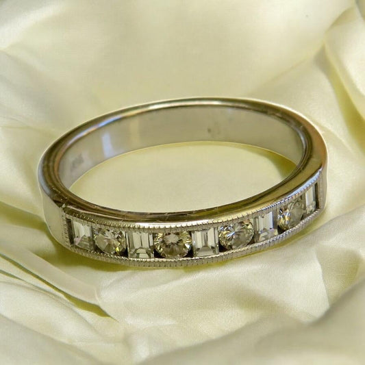 Vintage 18K White Gold Diamond Wedding Band | Art Deco Style Stackable Ring | .30ctw Estate Anniversary Ring | 3.5mm Fine Jewelry