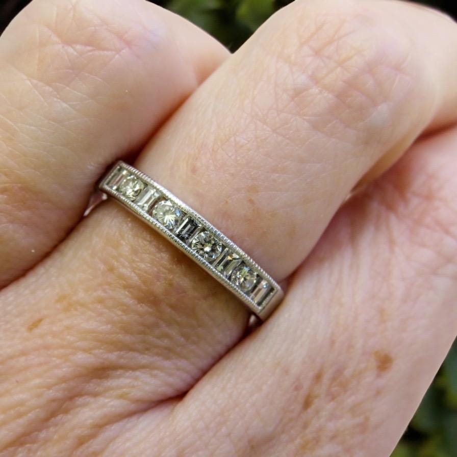 Vintage 18K White Gold Diamond Wedding Band | Art Deco Style Stackable Ring | .30ctw Estate Anniversary Ring | 3.5mm Fine Jewelry