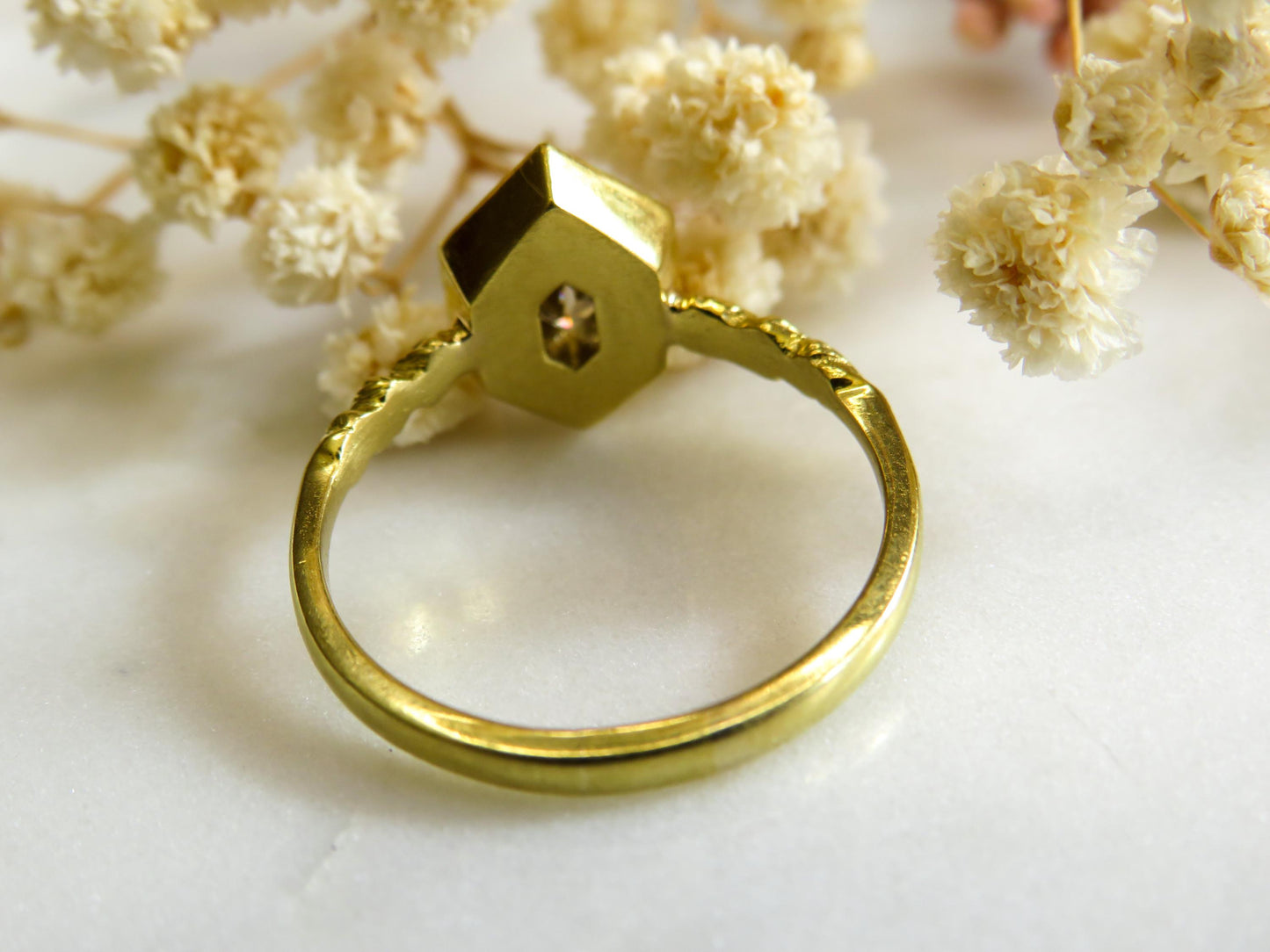 Exquisite Estate Ring | Antique Moval Diamond in 18K Green Gold | North Way Studio