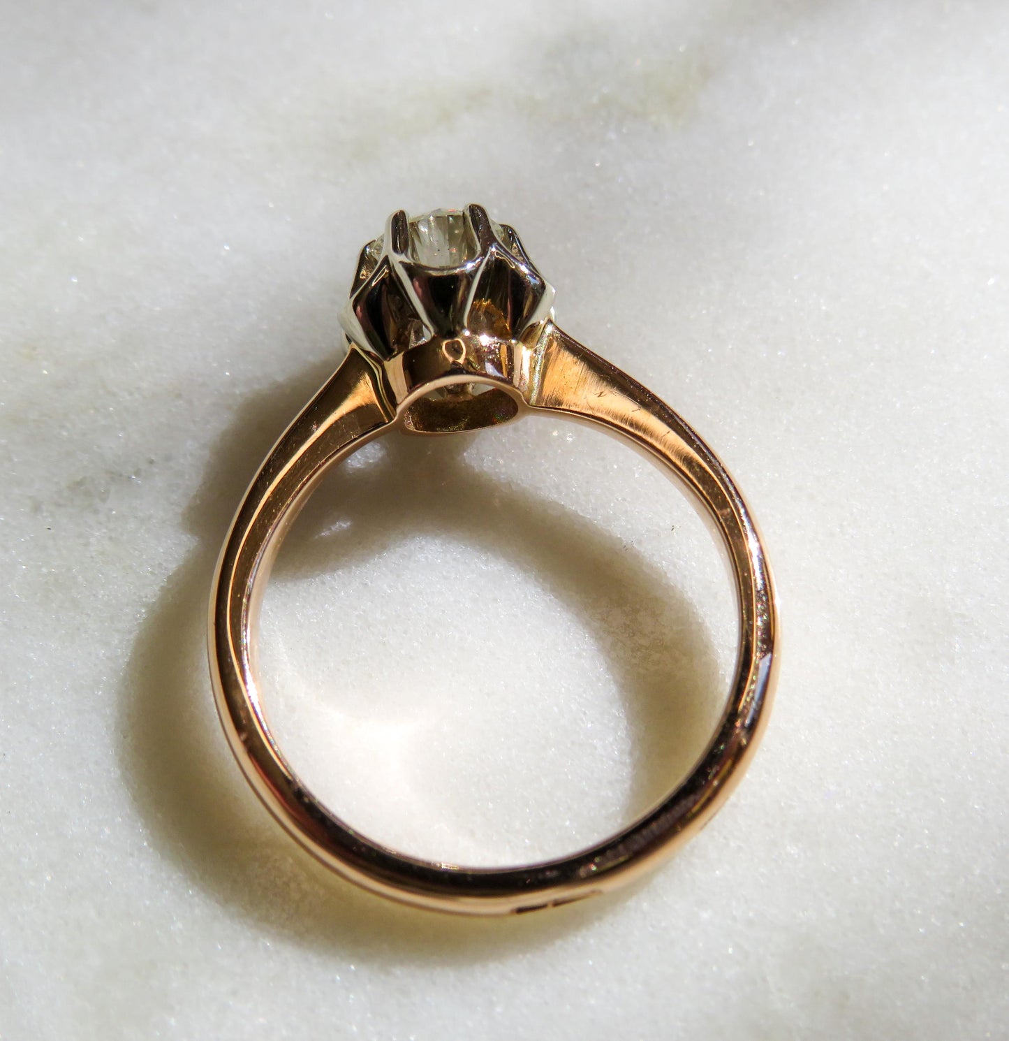 Vintage Transitional Cut Diamond Ring 14K Rose & White Gold Buttercup Setting