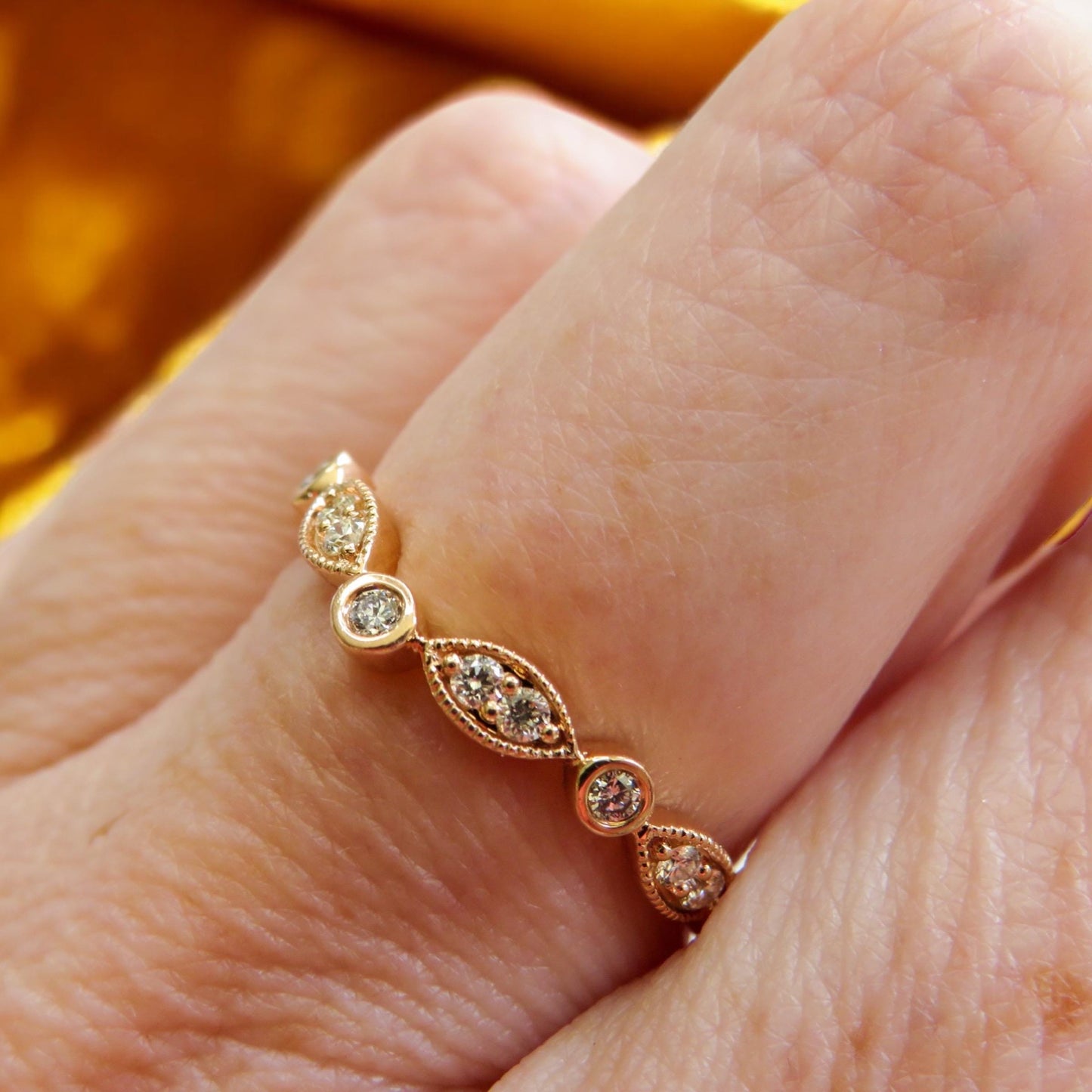 Estate 14K Rose Gold Chevron Diamond Band  Size 7