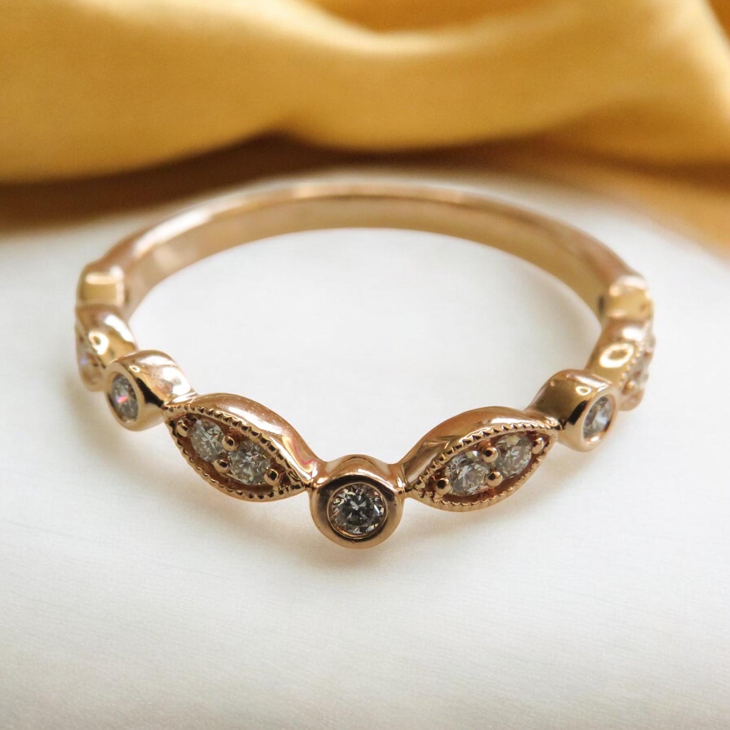 Estate 14K Rose Gold Chevron Diamond Band  Size 7