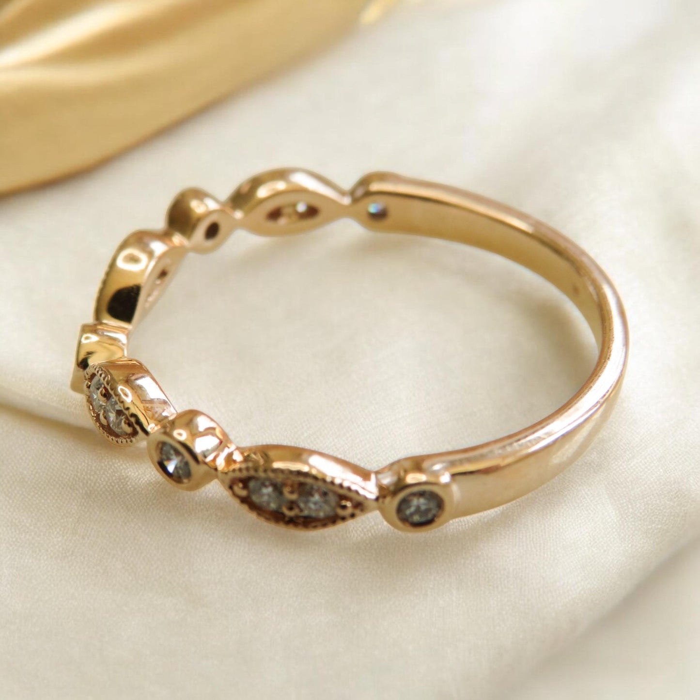 Estate 14K Rose Gold Chevron Diamond Band  Size 7