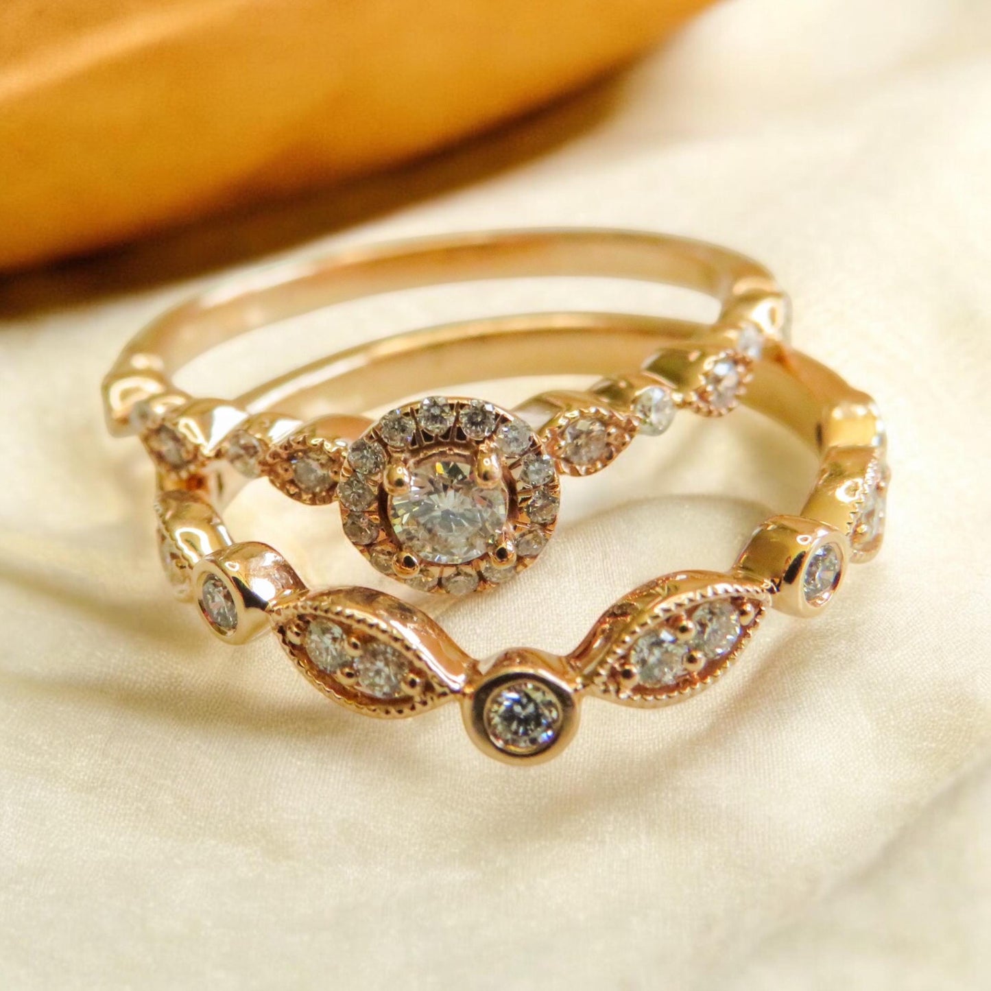 14K Rose Gold Diamond Ring | Size 7 | Vintage-Inspired Halo Engagement Ring