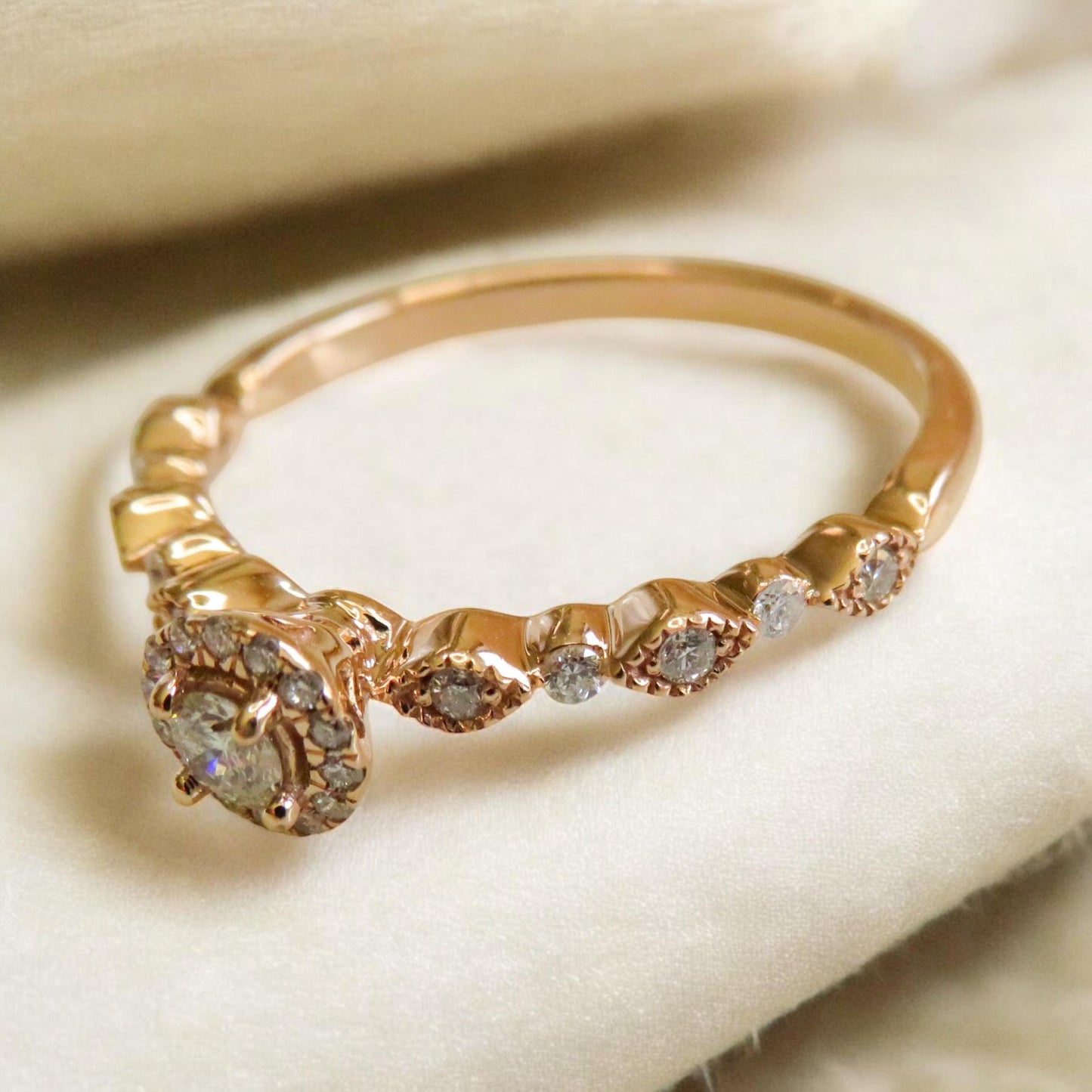 14K Rose Gold Diamond Ring | Size 7 | Vintage-Inspired Halo Engagement Ring